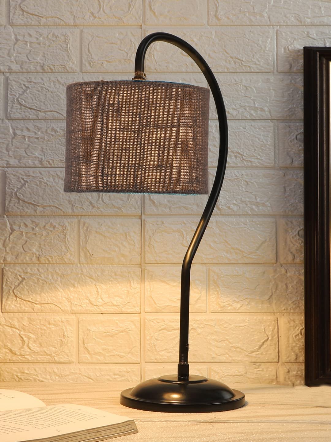 Jute Curvy Table Lamp with Iron Base (Size : 11x7x19.75Inches, Colour : Grey) (SP20)