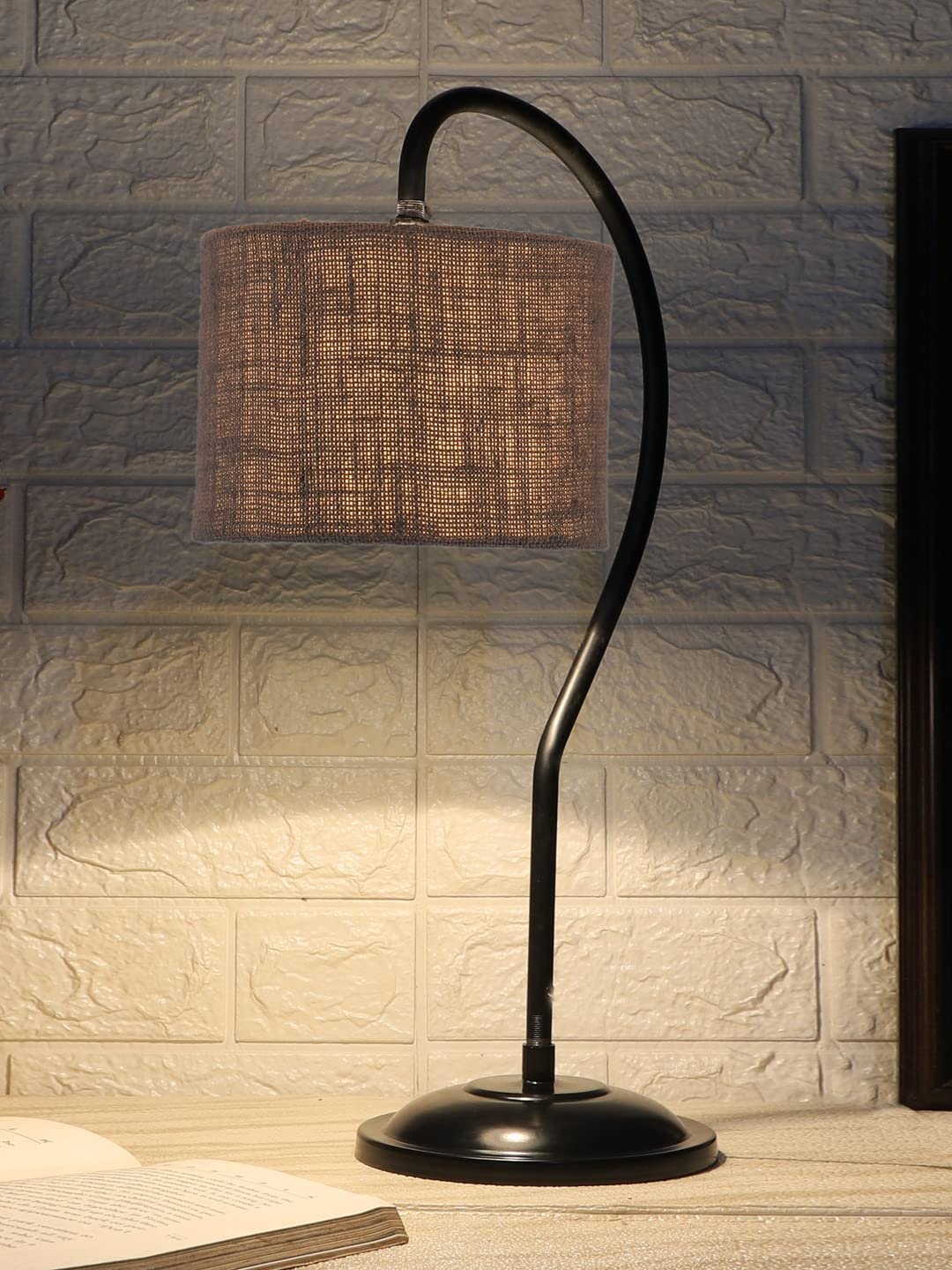 Jute Curvy Table Lamp with Iron Base (Size : 11x7x19.75Inches, Colour : Grey) (SP20)