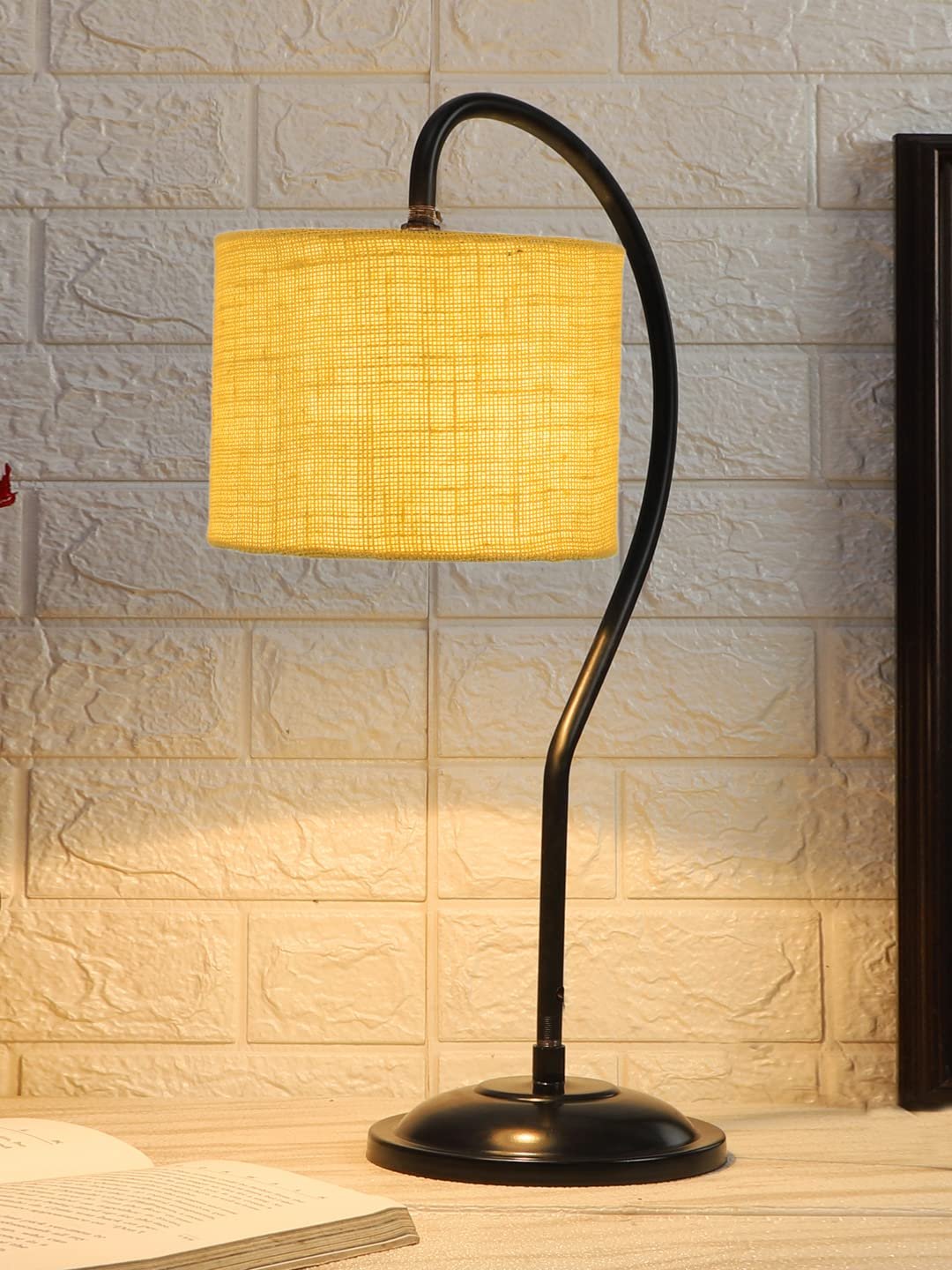Jute Curvy Table Lamp with Iron Base (Size : 11x7x19.75Inches, Colour : Yellow) (SP21)