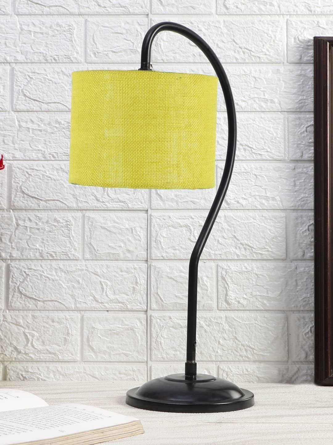 Jute Curvy Table Lamp with Iron Base (Size : 11x7x19.75Inches, Colour : Yellow) (SP21)