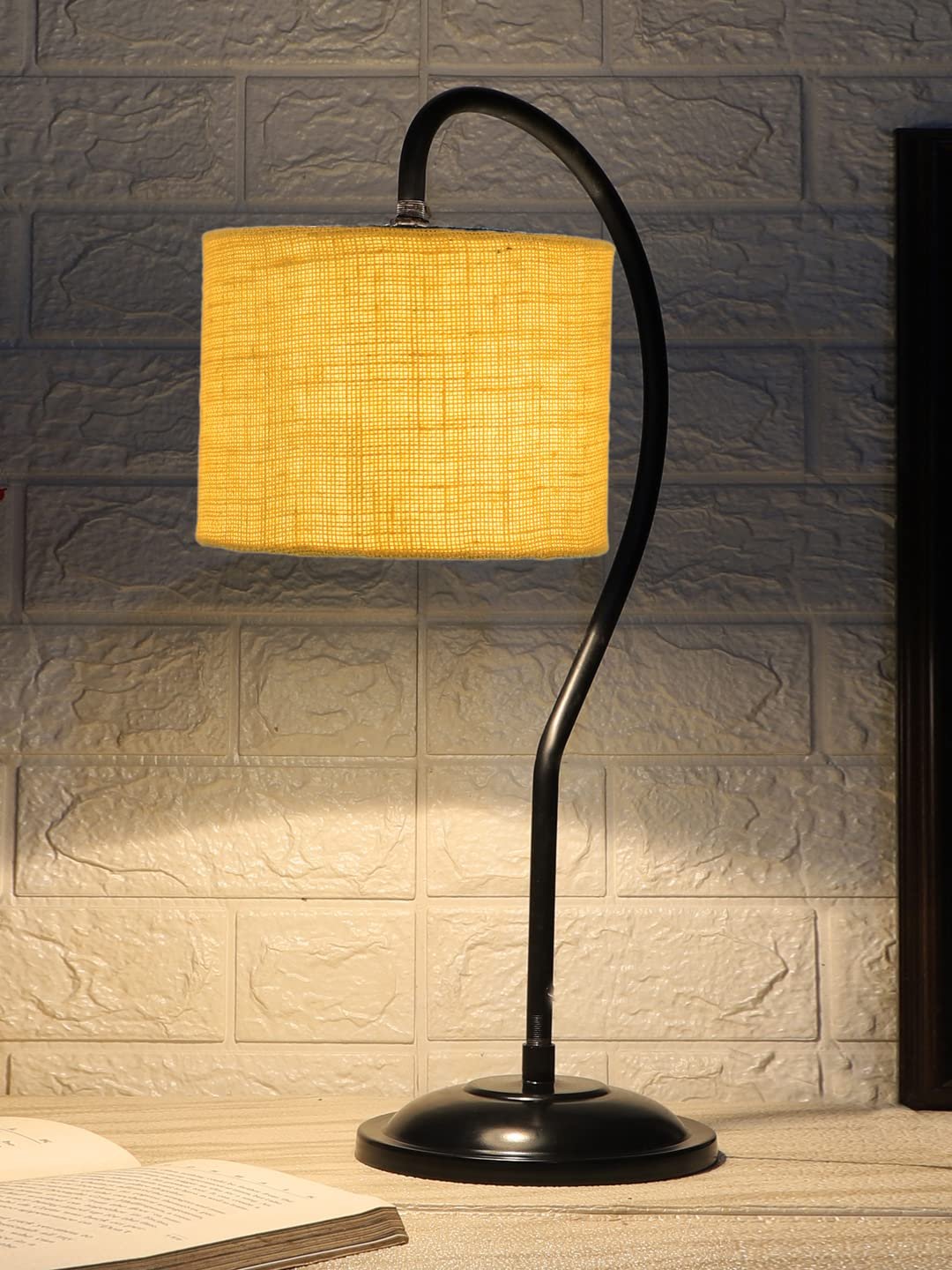 Jute Curvy Table Lamp with Iron Base (Size : 11x7x19.75Inches, Colour : Yellow) (SP21)