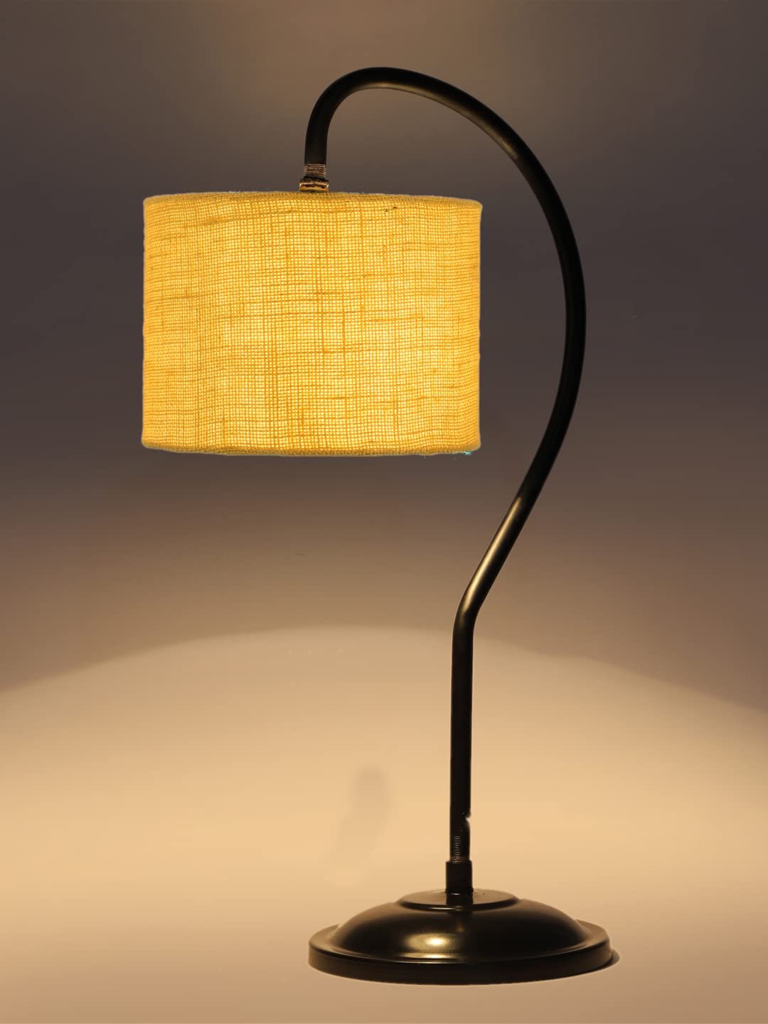 Jute Curvy Table Lamp with Iron Base (Size : 11x7x19.75Inches, Colour : Yellow) (SP21)
