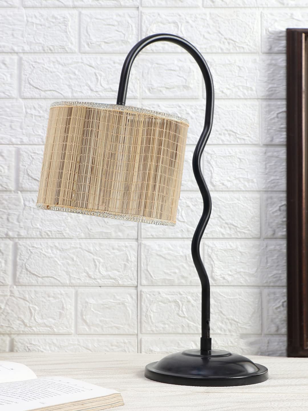 Round Bamboo Zig Zag Curvy Table lamp with Iron Base for Home/Office/Gifting - (Size : 13x7x18.9Inches) (SP22)