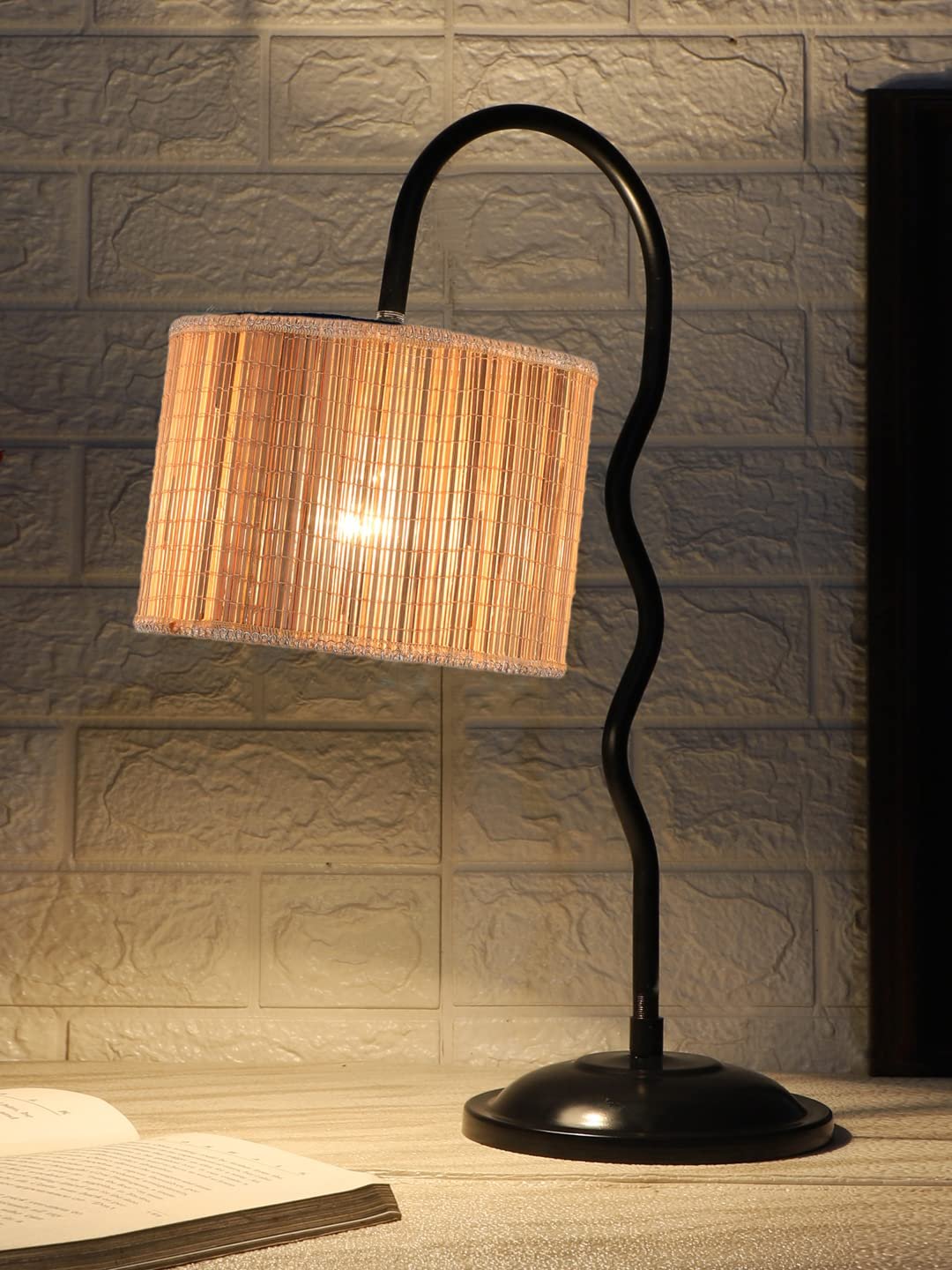 Round Bamboo Zig Zag Curvy Table lamp with Iron Base for Home/Office/Gifting - (Size : 13x7x18.9Inches) (SP22)