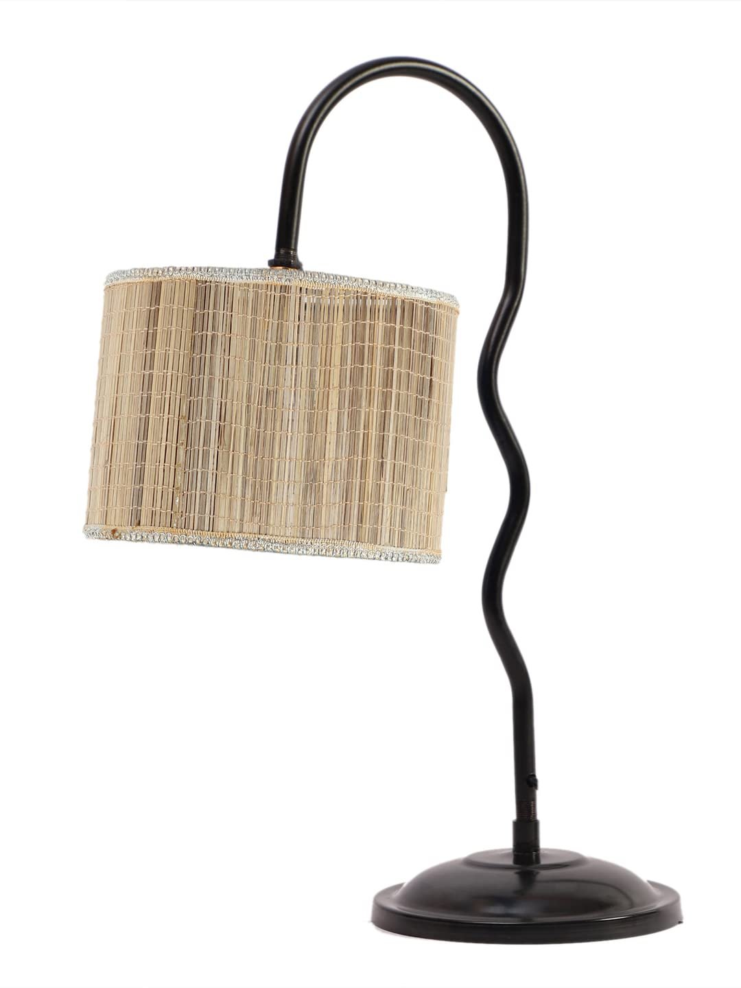 Round Bamboo Zig Zag Curvy Table lamp with Iron Base for Home/Office/Gifting - (Size : 13x7x18.9Inches) (SP22)