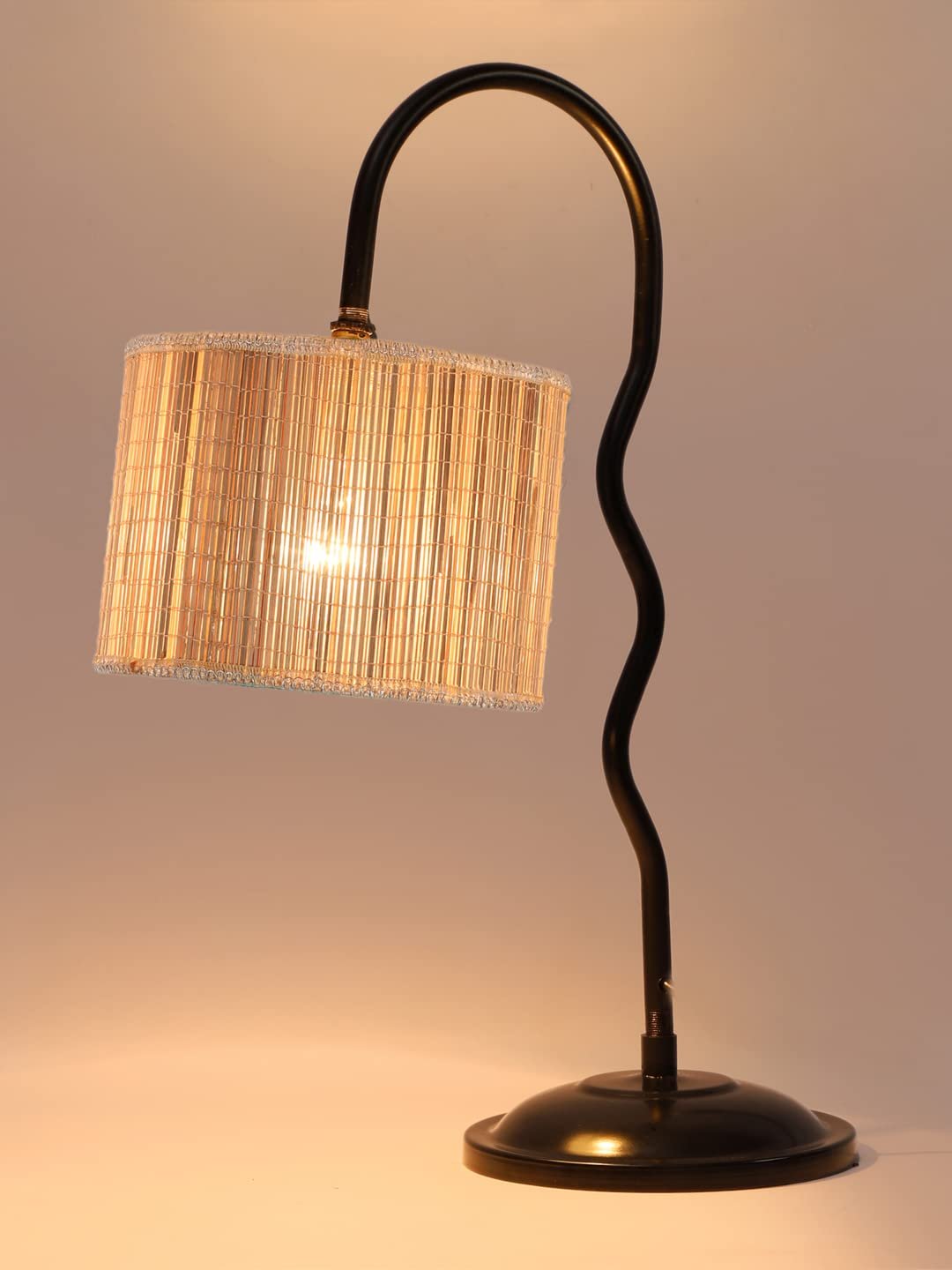 Round Bamboo Zig Zag Curvy Table lamp with Iron Base for Home/Office/Gifting - (Size : 13x7x18.9Inches) (SP22)