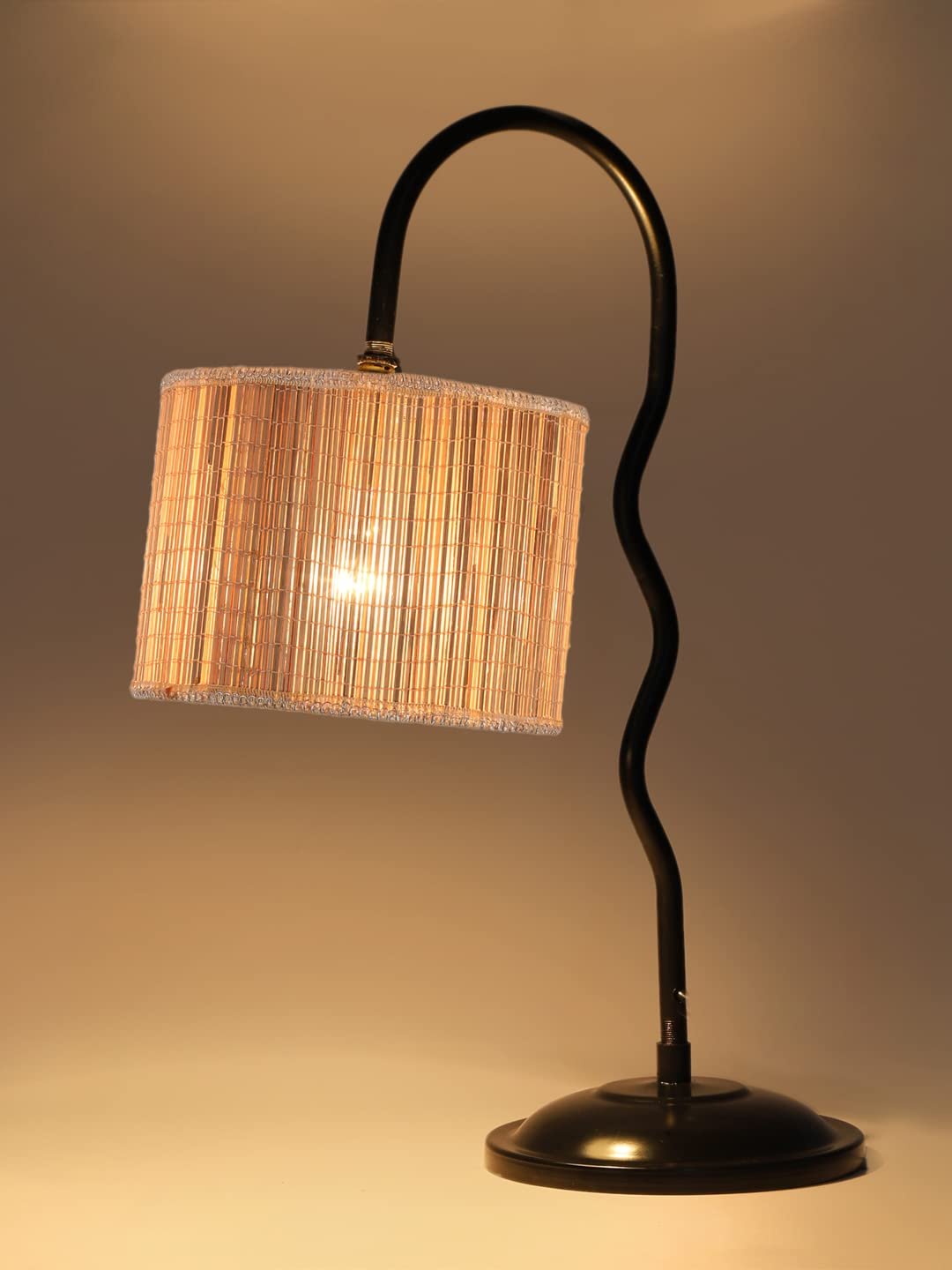 Round Bamboo Zig Zag Curvy Table lamp with Iron Base for Home/Office/Gifting - (Size : 13x7x18.9Inches) (SP22)