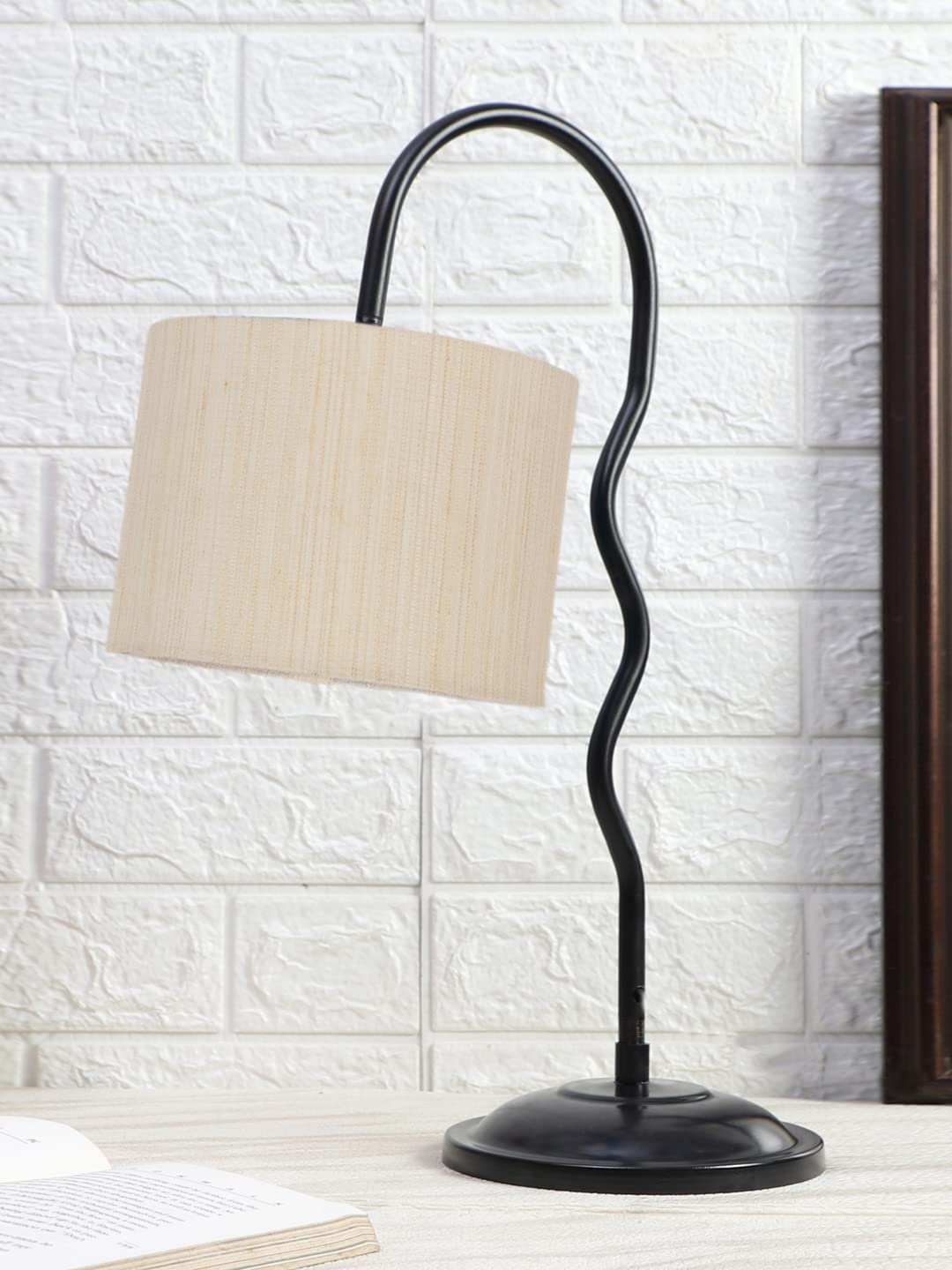 Cotton Zig Zag Curvy Table Lamp with Iron Base for Home/Office/Gifting - (Size : 13x7x18.9Inches, Colour : Off-White)(SP23)