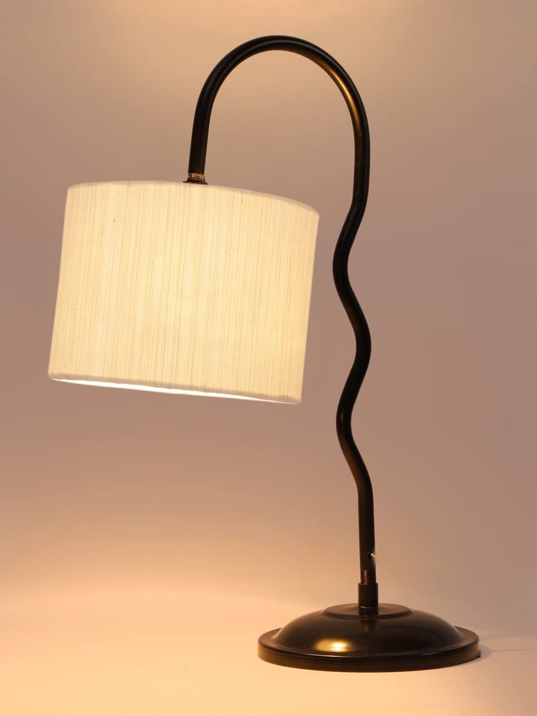 Cotton Zig Zag Curvy Table Lamp with Iron Base for Home/Office/Gifting - (Size : 13x7x18.9Inches, Colour : Off-White)(SP23)