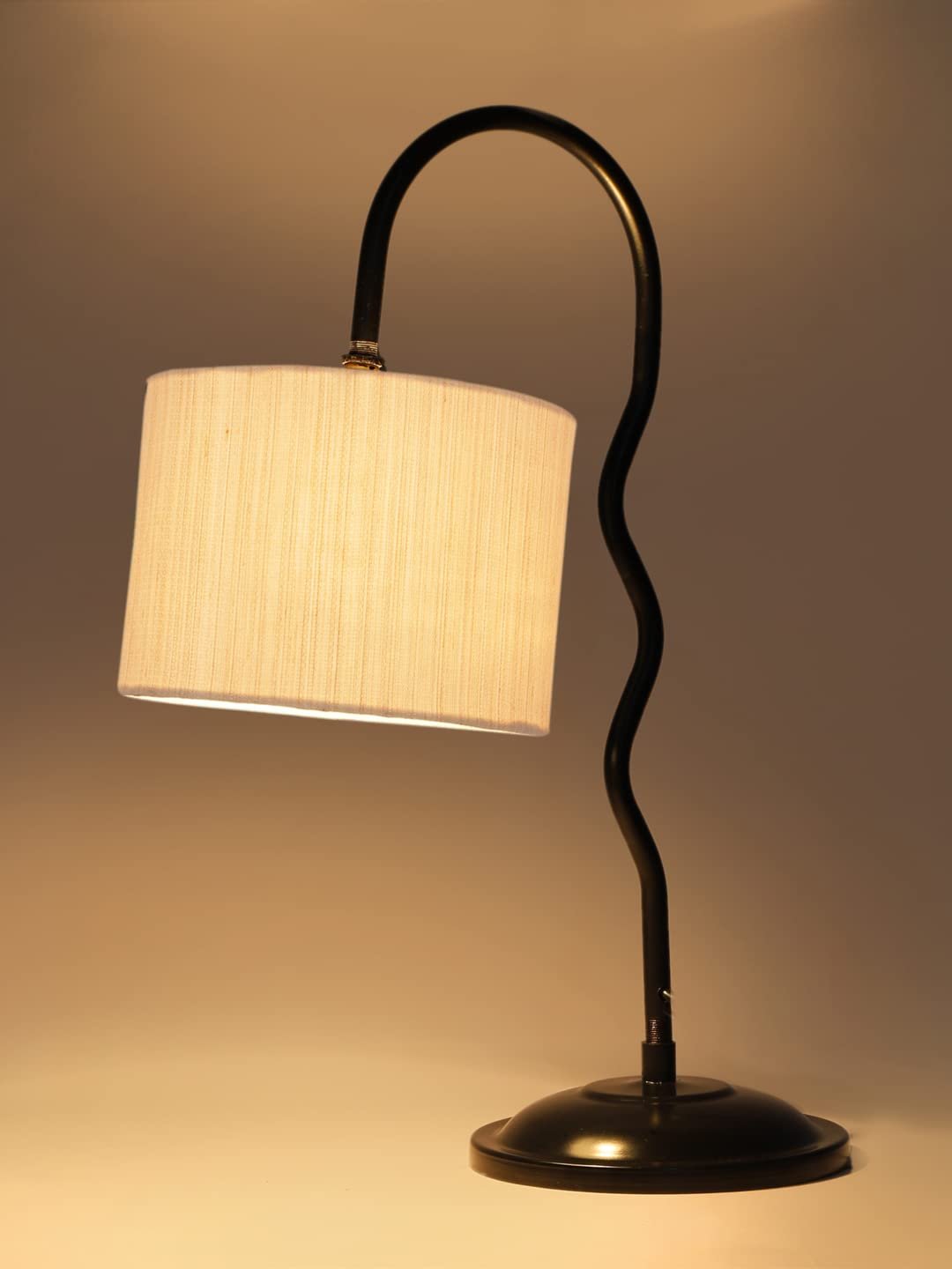 Cotton Zig Zag Curvy Table Lamp with Iron Base for Home/Office/Gifting - (Size : 13x7x18.9Inches, Colour : Off-White)(SP23)