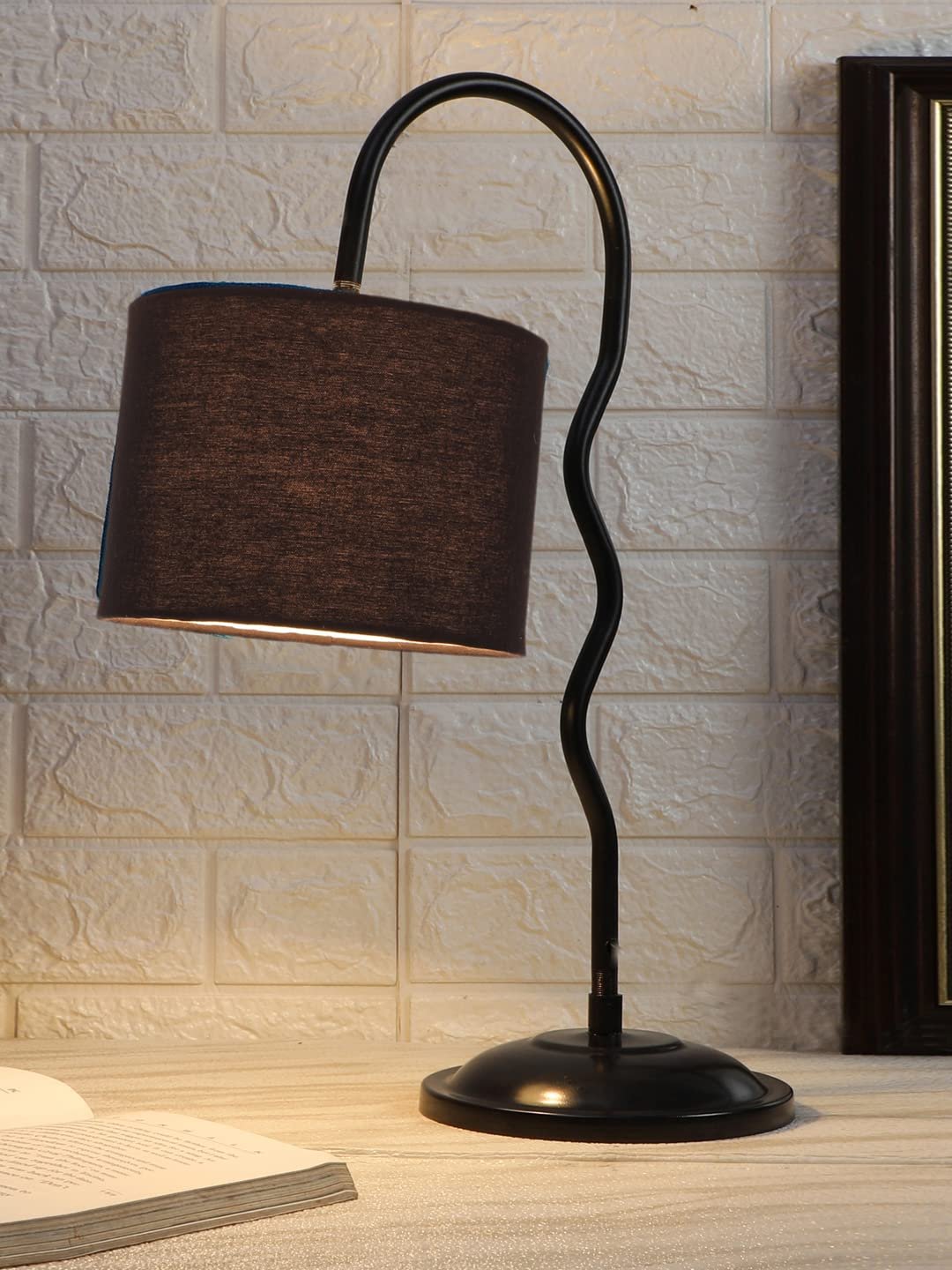 Cotton Zig Zag Curvy Table Lamp with Iron Base for Home/Office/Gifting - (Size : 13x7x18.9, Colour : Black) (SP24)