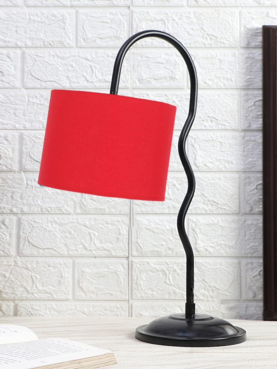 Cotton Zig Zag Curvy Table lamp with Iron Base for Home/Office/Gifting - (Size : 13x7x18.9, Colour : Red) (SP25)