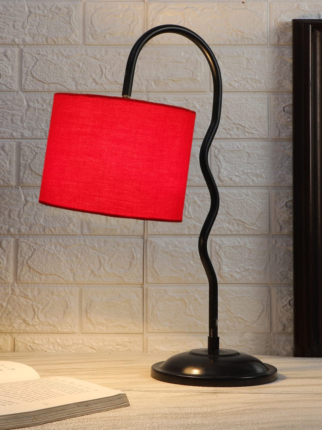 Cotton Zig Zag Curvy Table lamp with Iron Base for Home/Office/Gifting - (Size : 13x7x18.9, Colour : Red) (SP25)