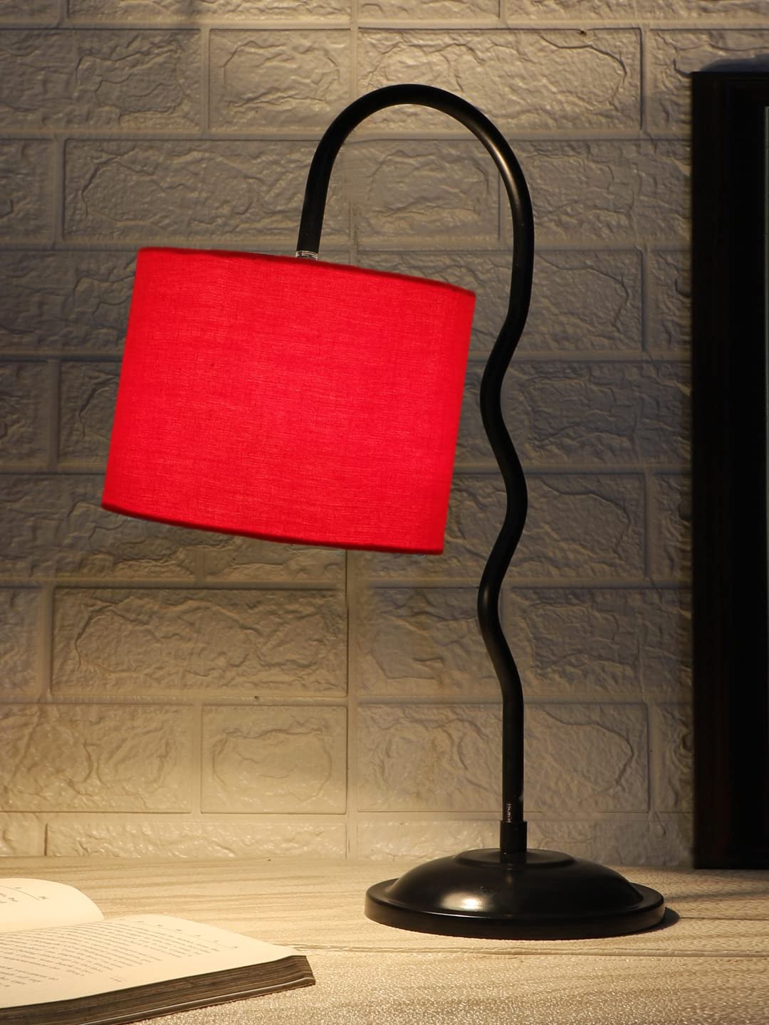 Cotton Zig Zag Curvy Table lamp with Iron Base for Home/Office/Gifting - (Size : 13x7x18.9, Colour : Red) (SP25)