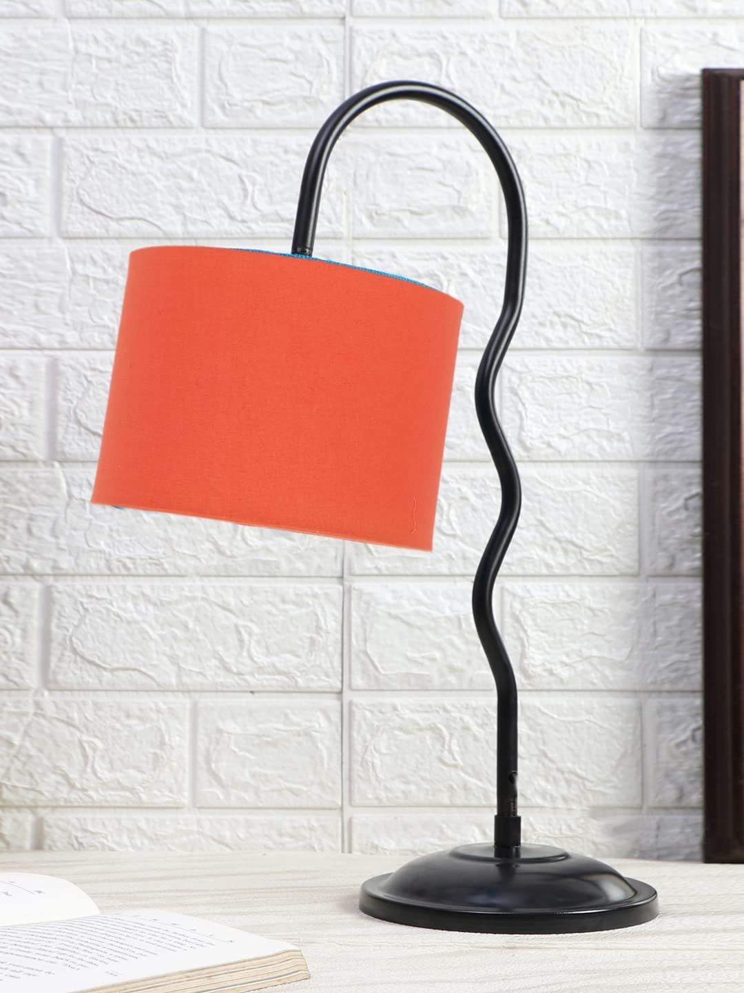 Cotton Zig Zag Curvy Lable Lamp with Iron Base for Home/Office/Gifting - (Size : 13x7x18.9Inches, Colour : Orange) (SP26)