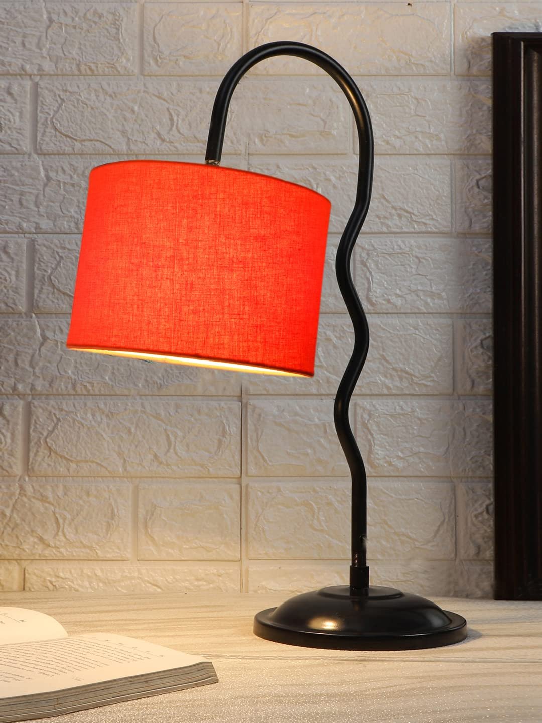Cotton Zig Zag Curvy Lable Lamp with Iron Base for Home/Office/Gifting - (Size : 13x7x18.9Inches, Colour : Orange) (SP26)