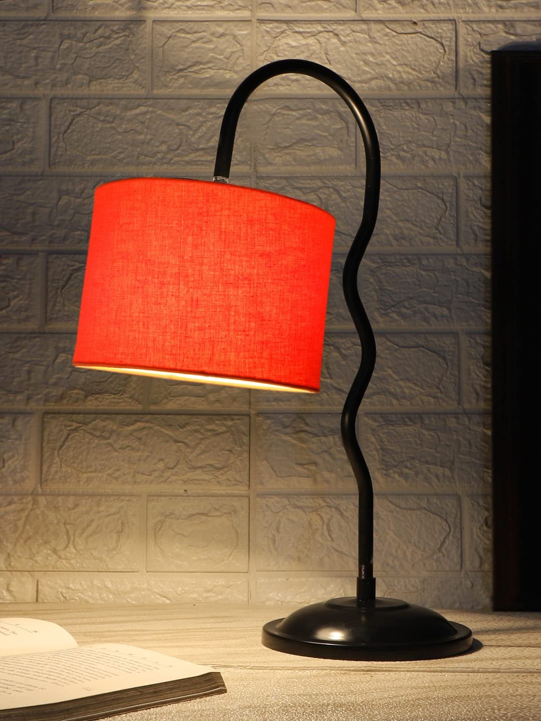 Cotton Zig Zag Curvy Lable Lamp with Iron Base for Home/Office/Gifting - (Size : 13x7x18.9Inches, Colour : Orange) (SP26)
