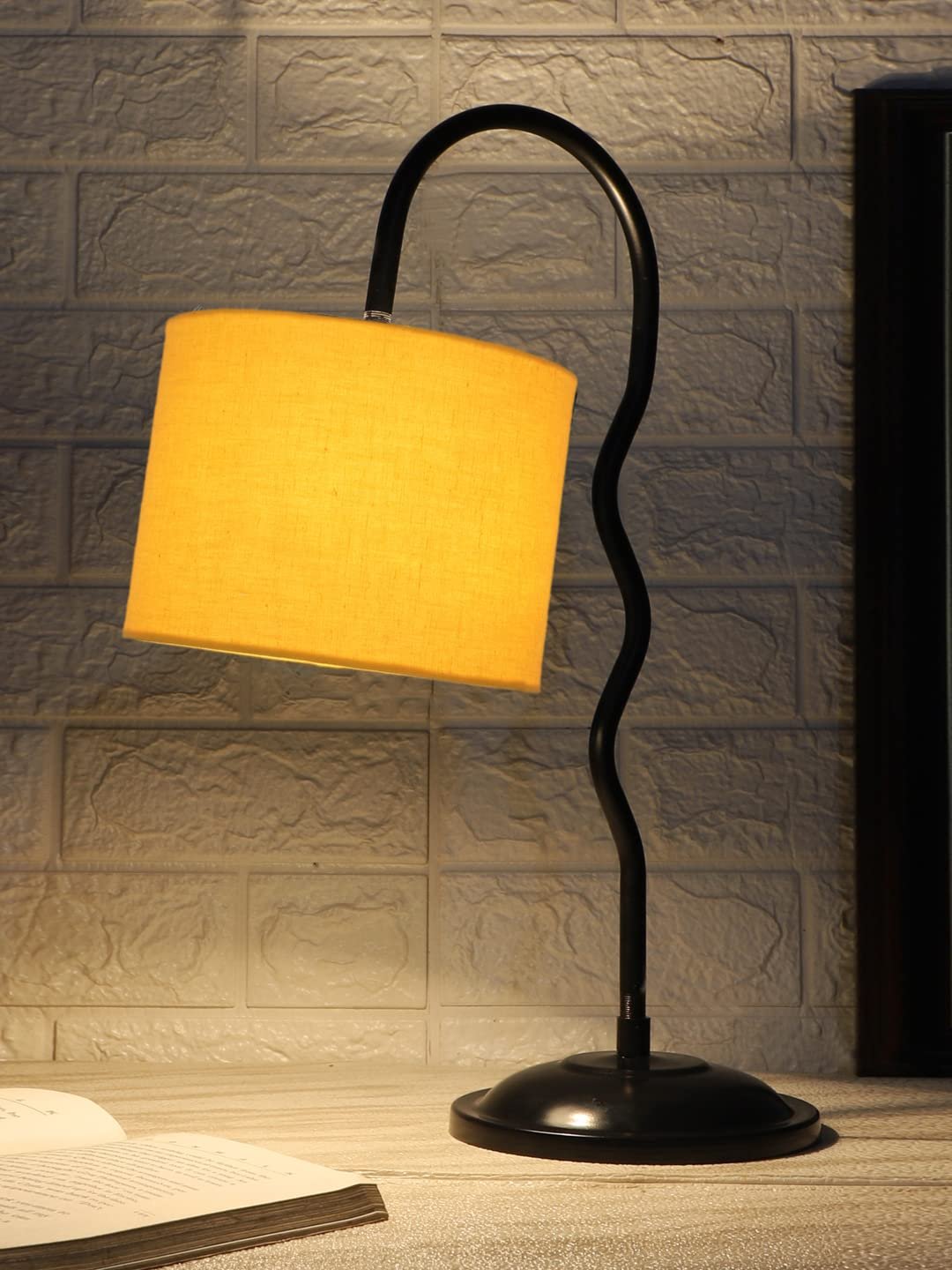 Cotton Zig Zag Curvy Table Lamp with Iron Base - (Size : 13x7x18.9Inches, Colour : Yellow) - (SP27)