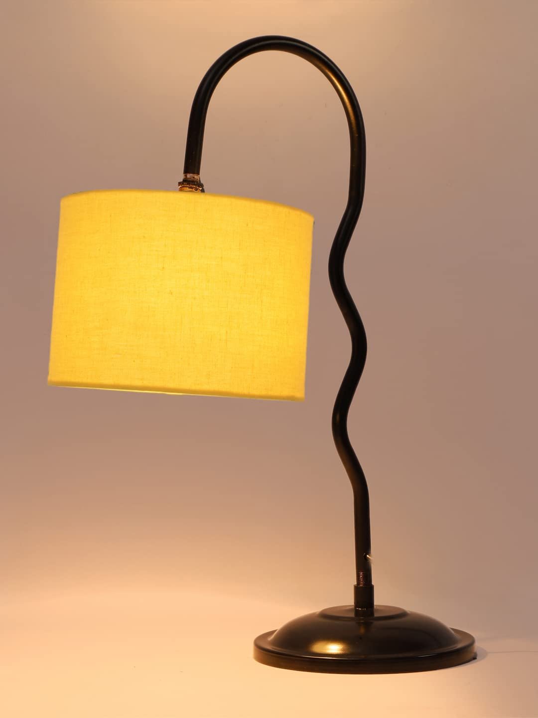 Cotton Zig Zag Curvy Table Lamp with Iron Base - (Size : 13x7x18.9Inches, Colour : Yellow) - (SP27)