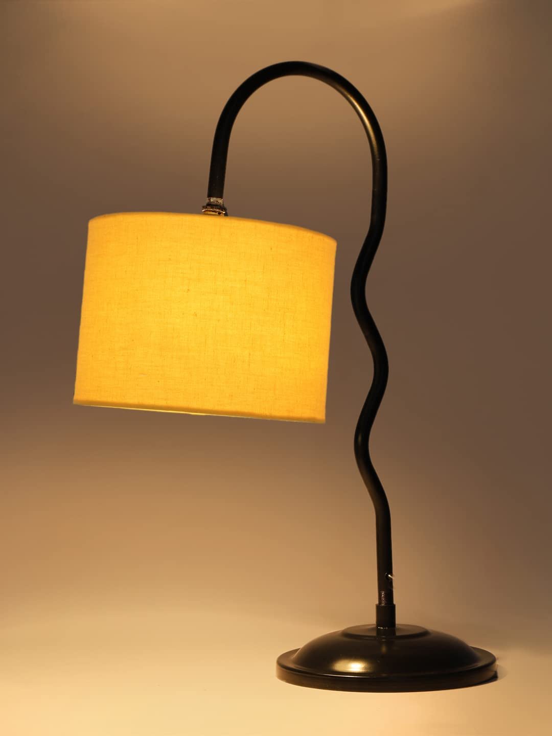 Cotton Zig Zag Curvy Table Lamp with Iron Base - (Size : 13x7x18.9Inches, Colour : Yellow) - (SP27)