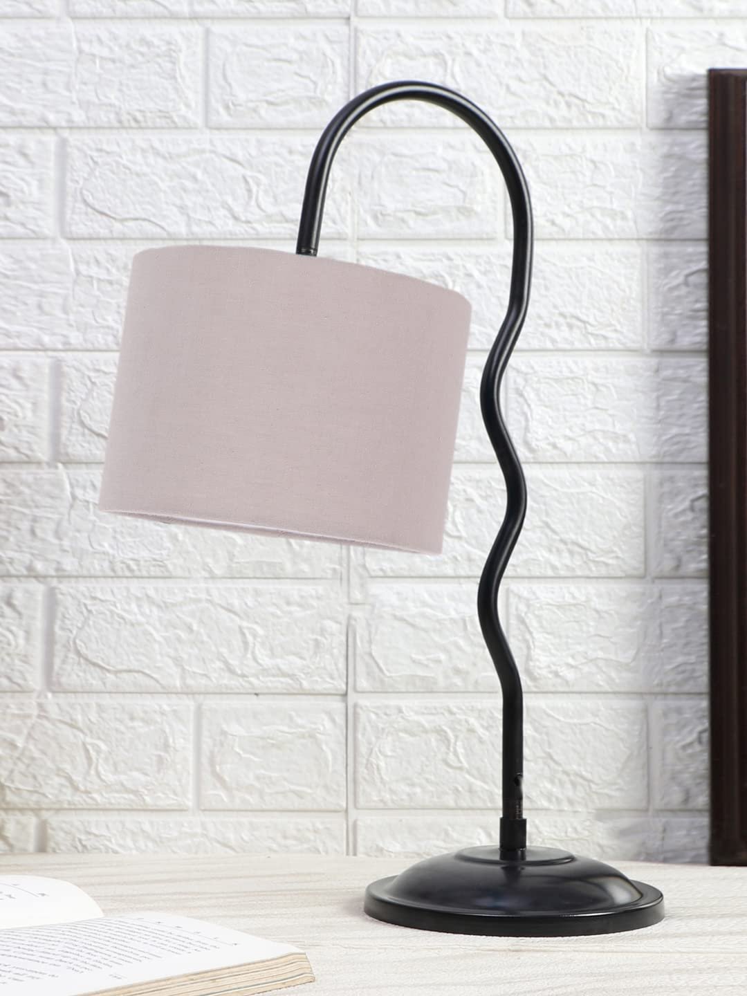 Cotton Zig Zag Curvy Table Lamp with Iron Base for Home/Office/Gifting - (Size :13x7x18.9Inches, Colour : Grey) (SP28)