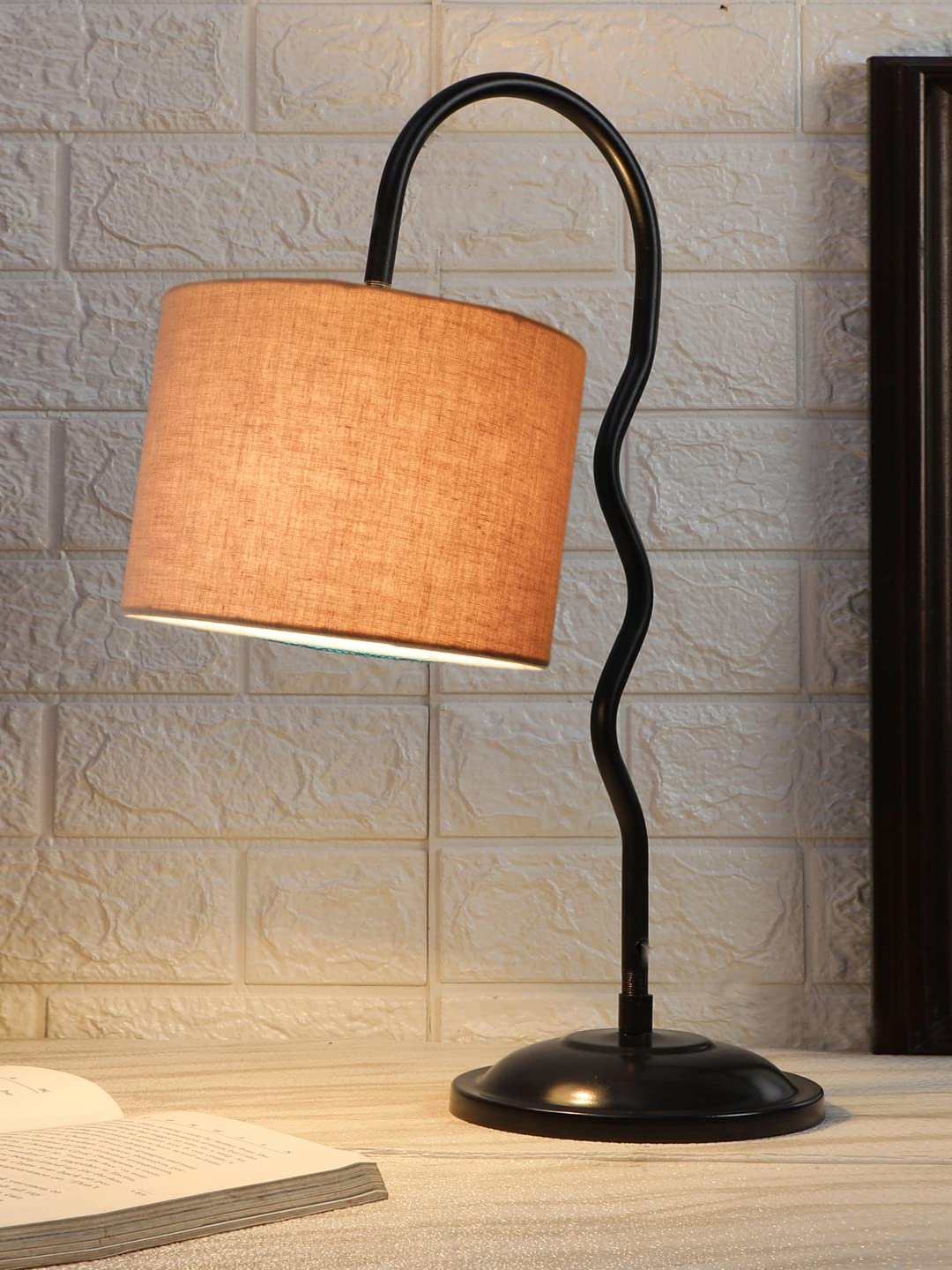 Cotton Zig Zag Curvy Table Lamp with Iron Base for Home/Office/Gifting - (Size :13x7x18.9Inches, Colour : Grey) (SP28)