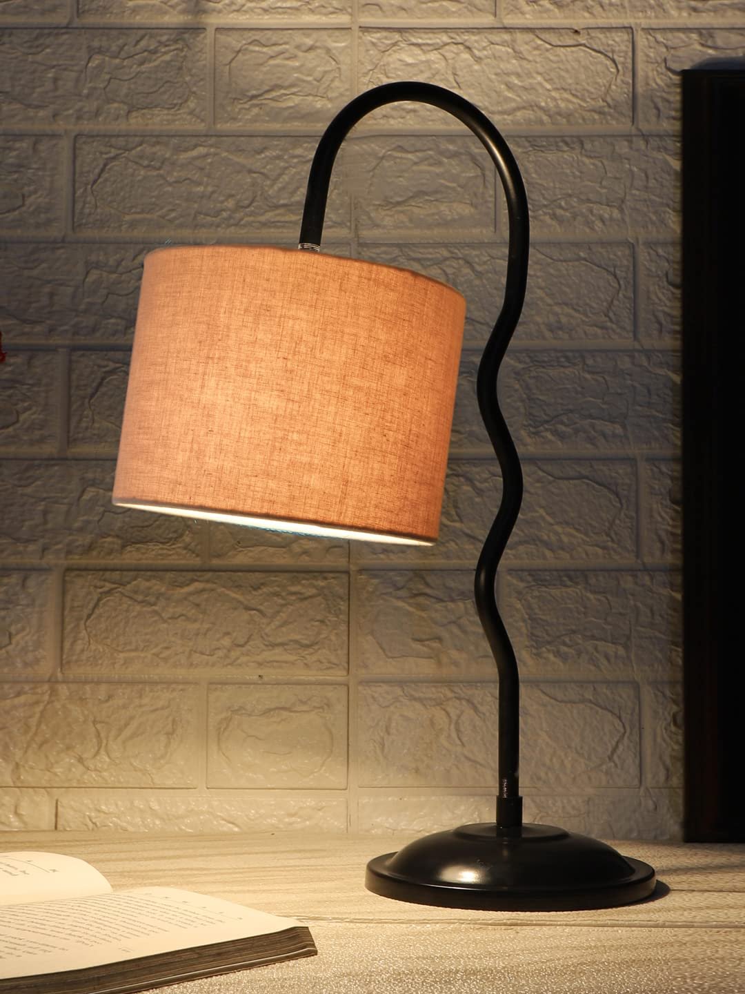 Cotton Zig Zag Curvy Table Lamp with Iron Base for Home/Office/Gifting - (Size :13x7x18.9Inches, Colour : Grey) (SP28)