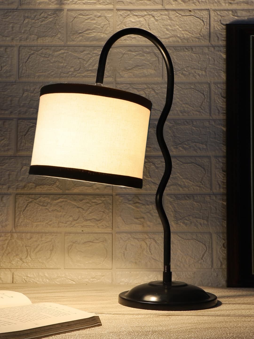 Cotton Zig Zag Curvy Table lamp with Iron Base for Home/Office/Gifting - (Size : 13x7x18.9Inches, Colour : Multi) (SP29)