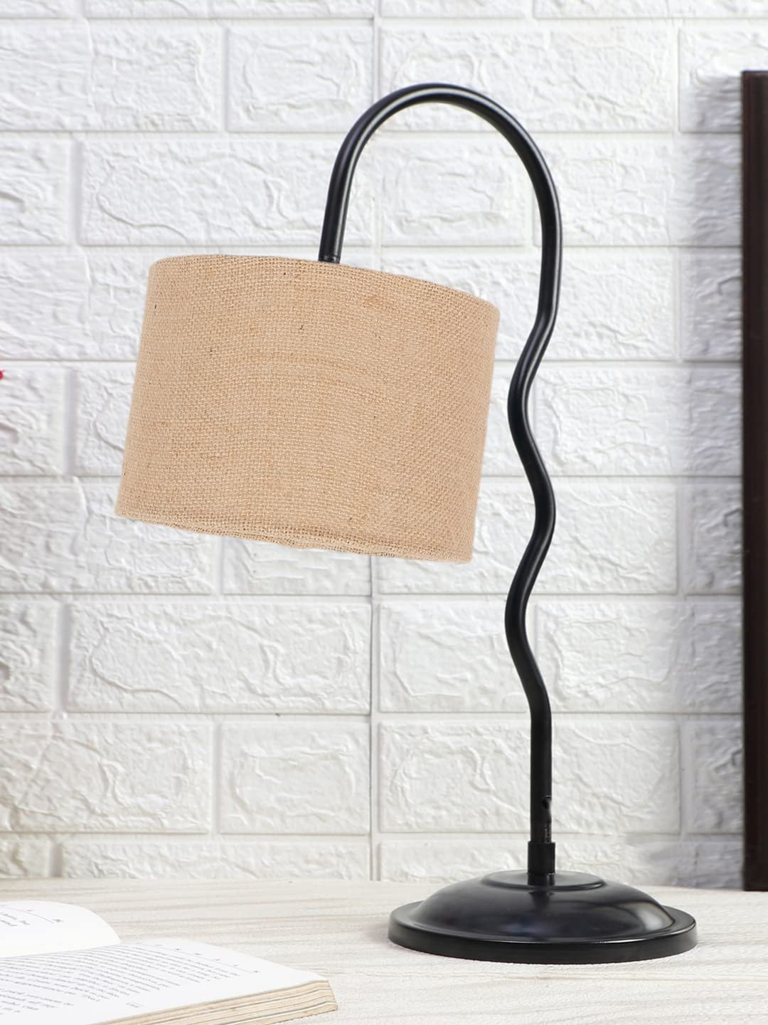 Beige Jute Zig Zag Curvy Table Lamp with Iron Base for Home/Office/Gifting - (Size : 13x7x18.9Inches) (SP30)