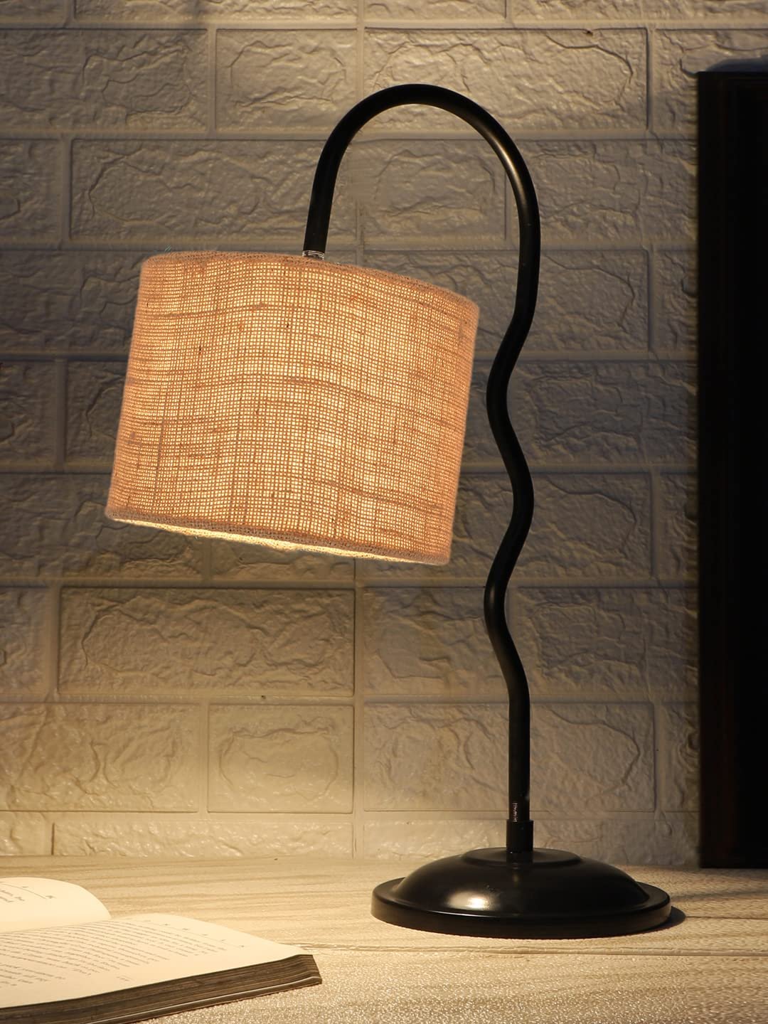 Beige Jute Zig Zag Curvy Table Lamp with Iron Base for Home/Office/Gifting - (Size : 13x7x18.9Inches) (SP30)