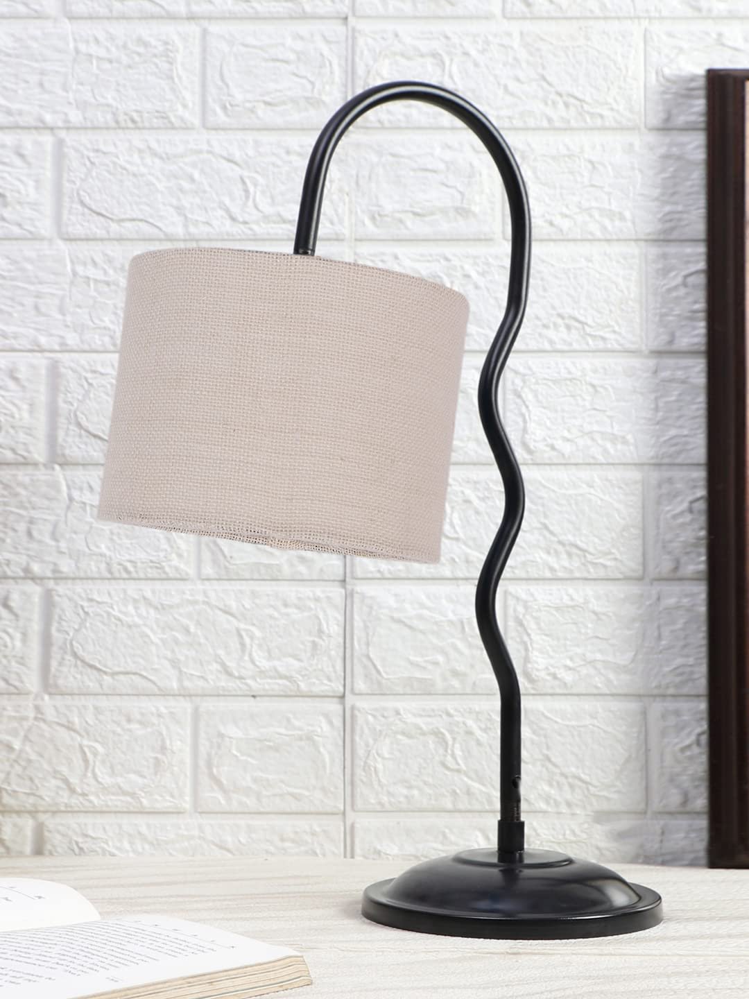 Jute Zig Zag Curvy Table Lamp with Iron Base for Home/Office/Gifting - (Size : 13x7x18.9Inches, Colour : White) (SP31)