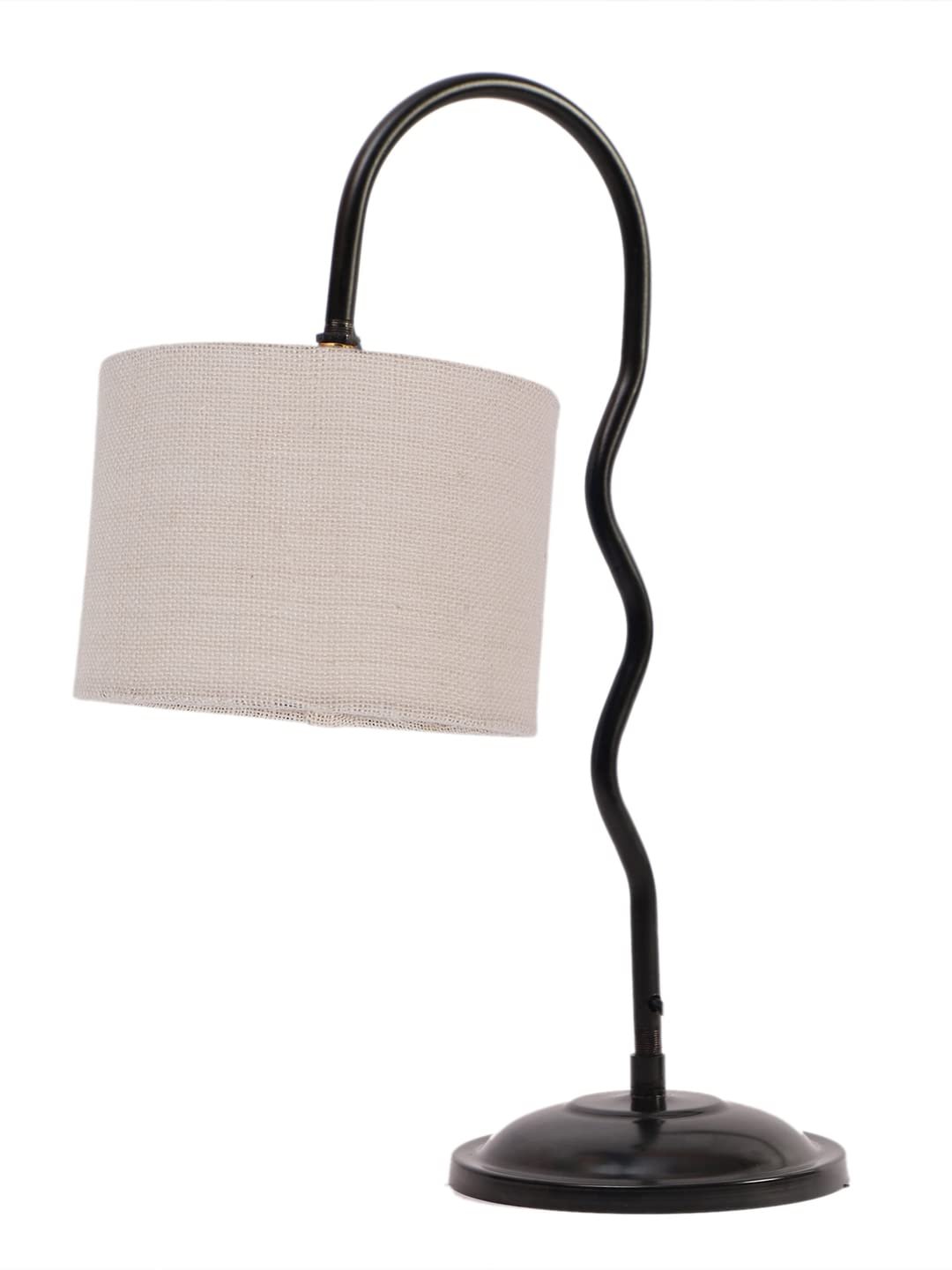 Jute Zig Zag Curvy Table Lamp with Iron Base for Home/Office/Gifting - (Size : 13x7x18.9Inches, Colour : White) (SP31)