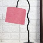 Jute Zig Zag Curvy Table Lamp with Iron Base for Home/Office/Gifting – (Size : 13x7x18.9, Colour : Pink) (SP32)