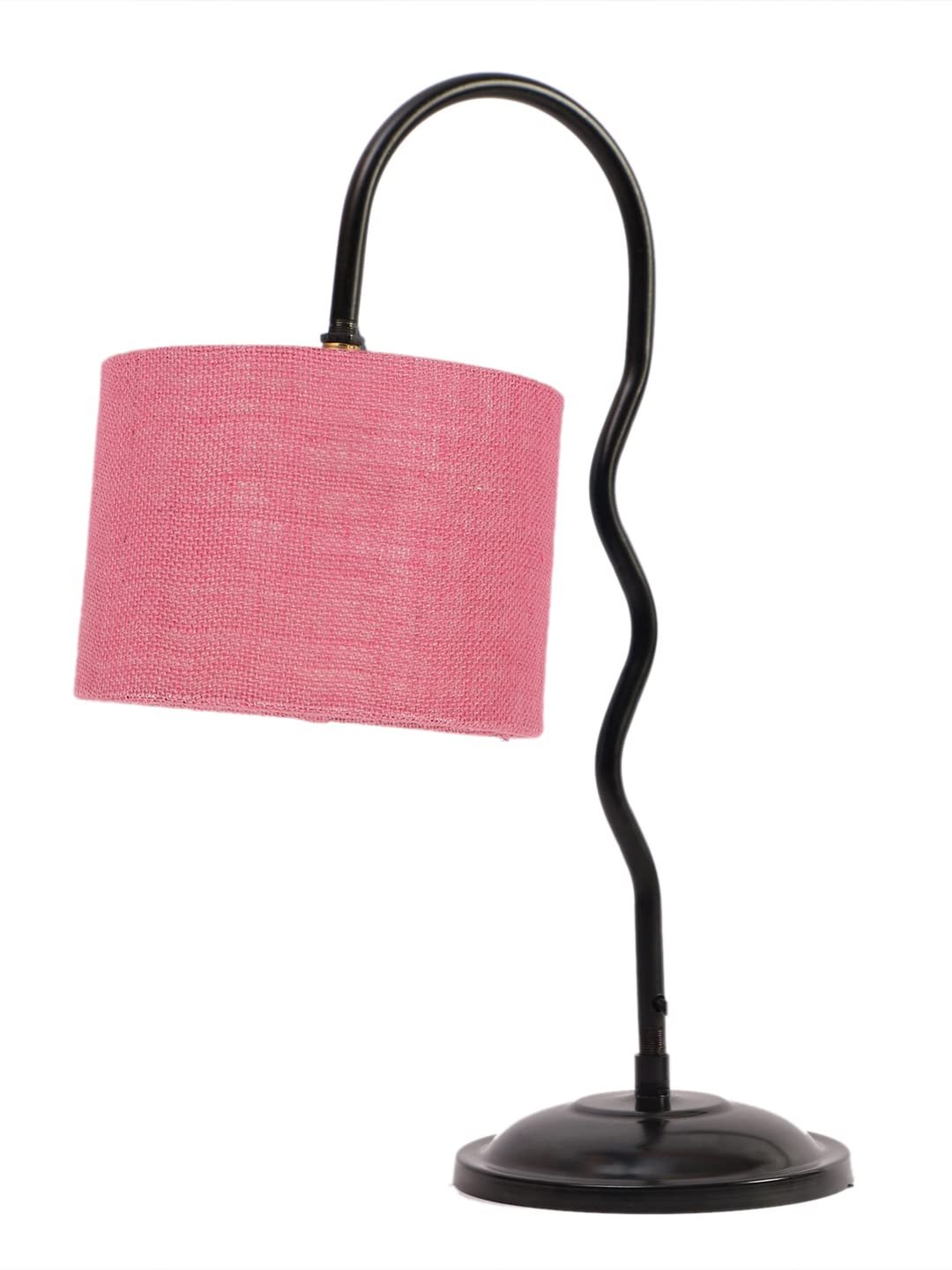 Jute Zig Zag Curvy Table Lamp with Iron Base for Home/Office/Gifting - (Size : 13x7x18.9, Colour : Pink) (SP32)