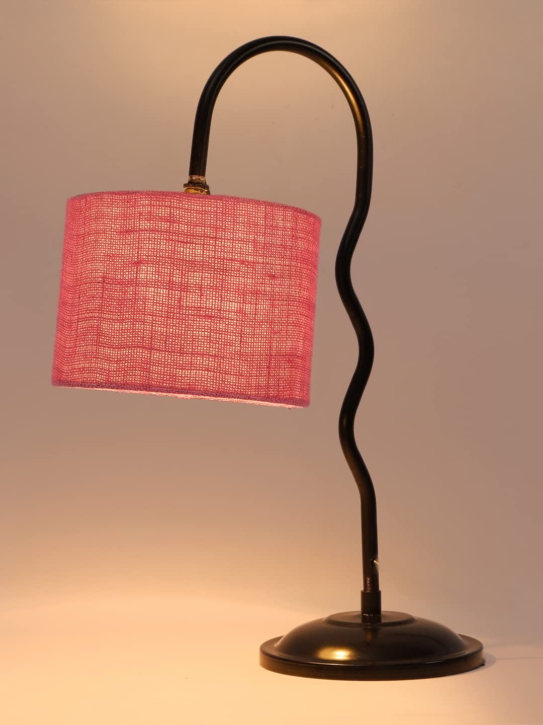 Jute Zig Zag Curvy Table Lamp with Iron Base for Home/Office/Gifting - (Size : 13x7x18.9, Colour : Pink) (SP32)