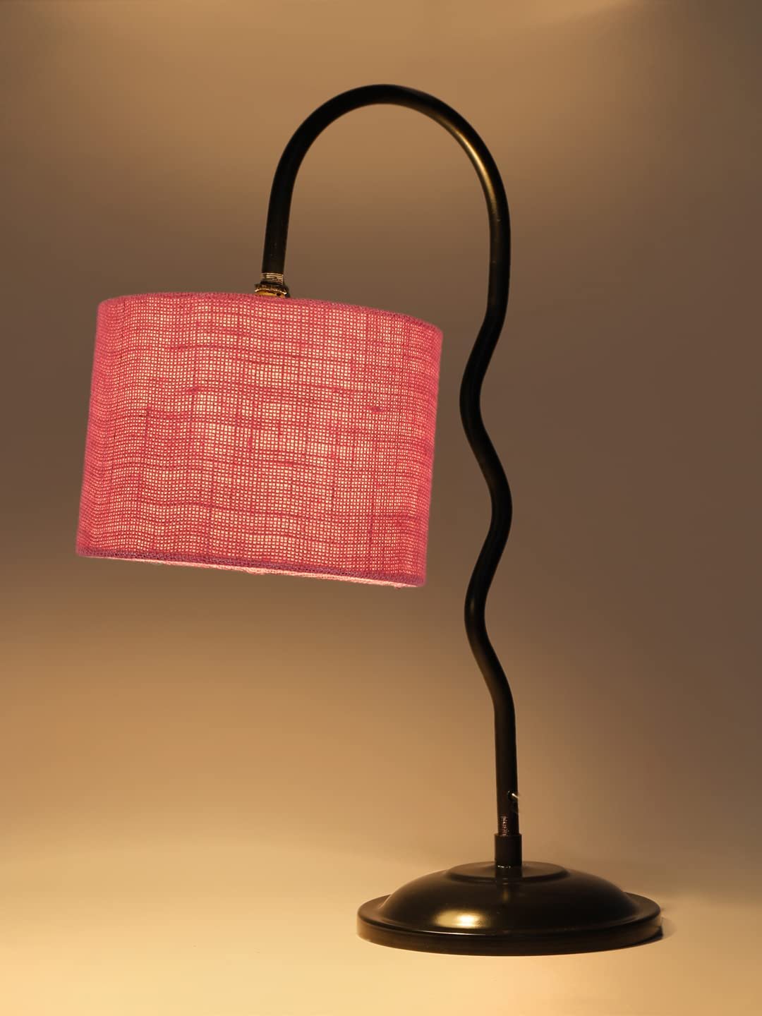 Jute Zig Zag Curvy Table Lamp with Iron Base for Home/Office/Gifting - (Size : 13x7x18.9, Colour : Pink) (SP32)