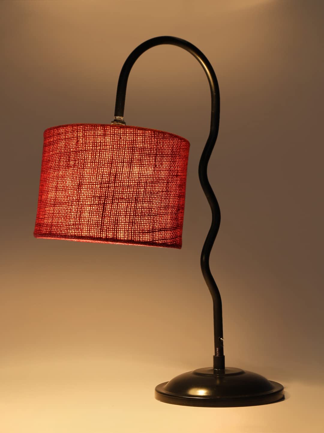 Jute Zig Zag Curvy Table Lamp with Iron Base for Home/Office/Gifting - (Size : 13x7x18.9Inches, Colour : Maroon) (SP33)