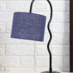 Jute Zig Zag Curvy Table Lamp with Iron Base for Home/Office/Gifting – (Size : 13x7x18.9, Colour : Blue) (SP34)