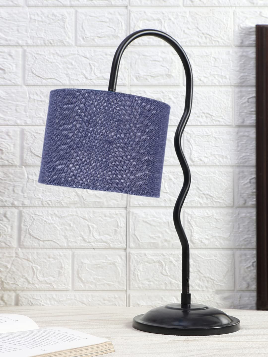 Jute Zig Zag Curvy Table Lamp with Iron Base for Home/Office/Gifting - (Size : 13x7x18.9, Colour : Blue) (SP34)