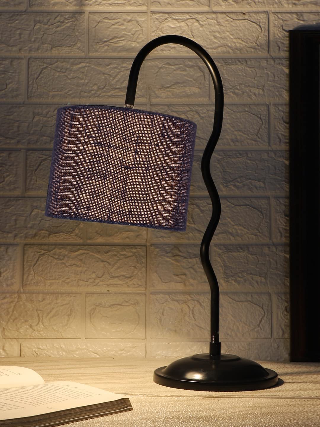 Jute Zig Zag Curvy Table Lamp with Iron Base for Home/Office/Gifting - (Size : 13x7x18.9, Colour : Blue) (SP34)