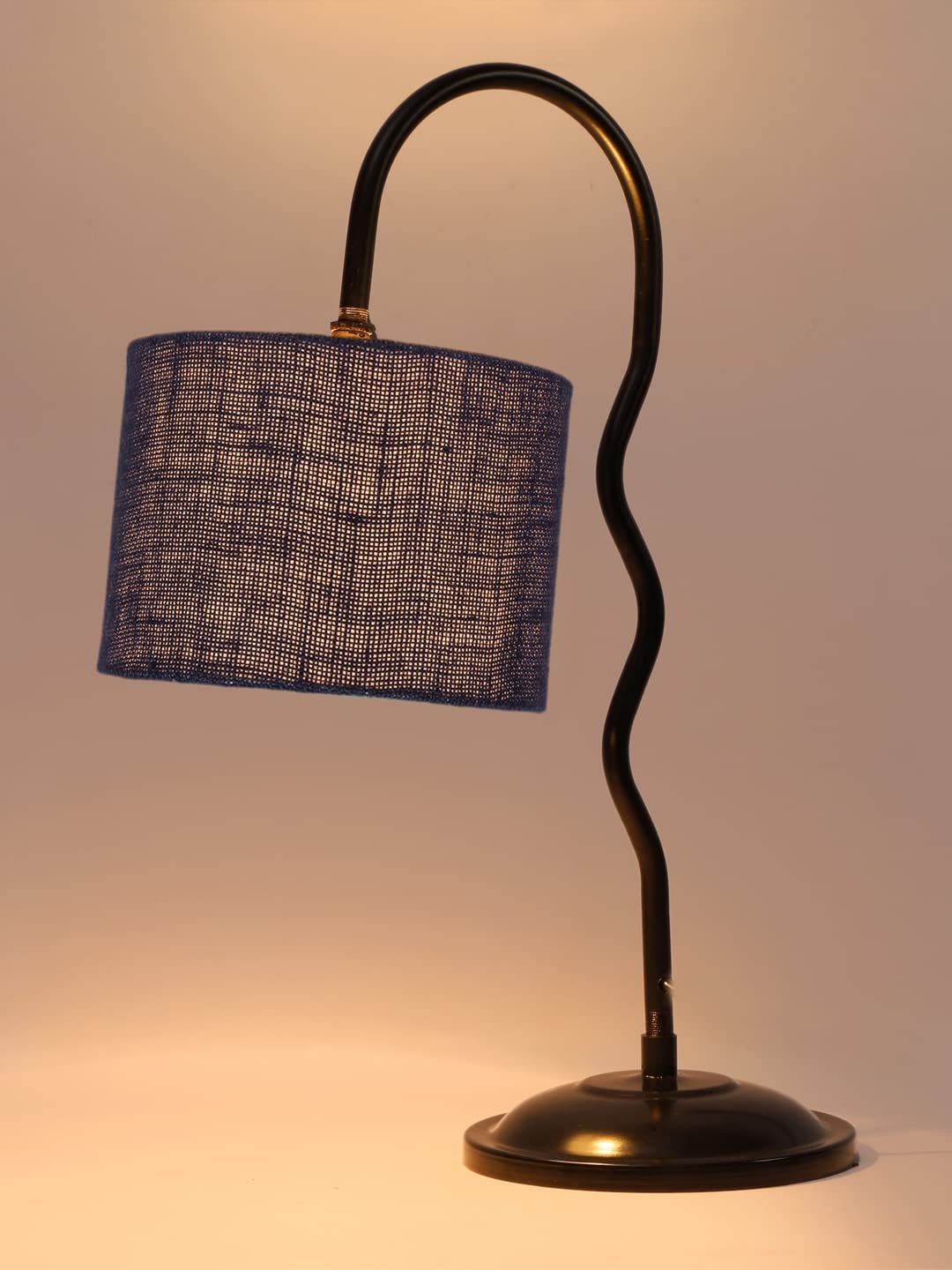 Jute Zig Zag Curvy Table Lamp with Iron Base for Home/Office/Gifting - (Size : 13x7x18.9, Colour : Blue) (SP34)