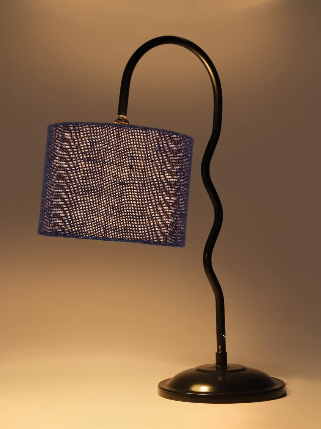 Jute Zig Zag Curvy Table Lamp with Iron Base for Home/Office/Gifting - (Size : 13x7x18.9, Colour : Blue) (SP34)