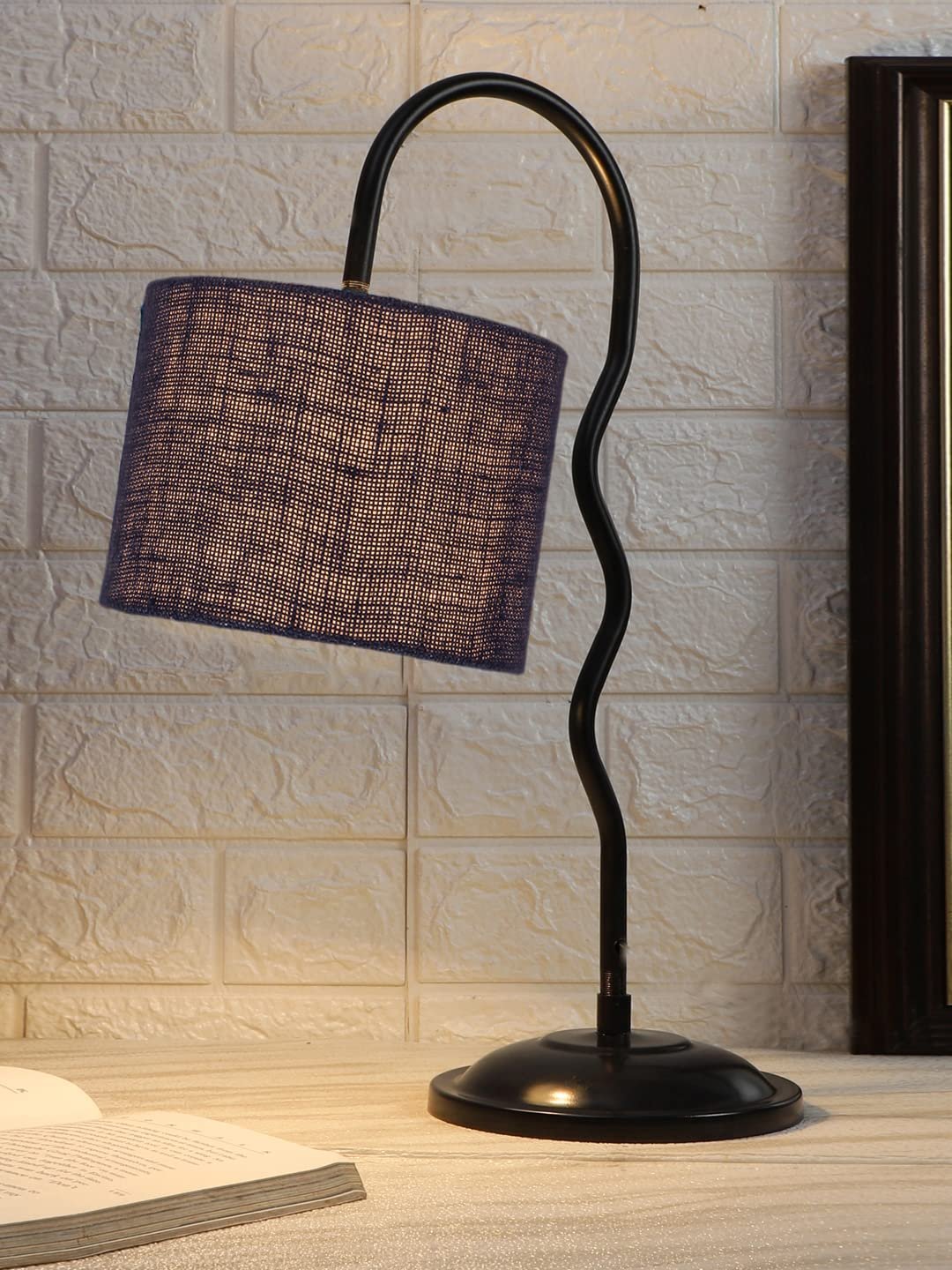 Jute Zig Zag Curvy Table Lamp with Iron Base for Home/Office/Gifting - (Size : 13x7x18.9, Colour : Blue) (SP34)