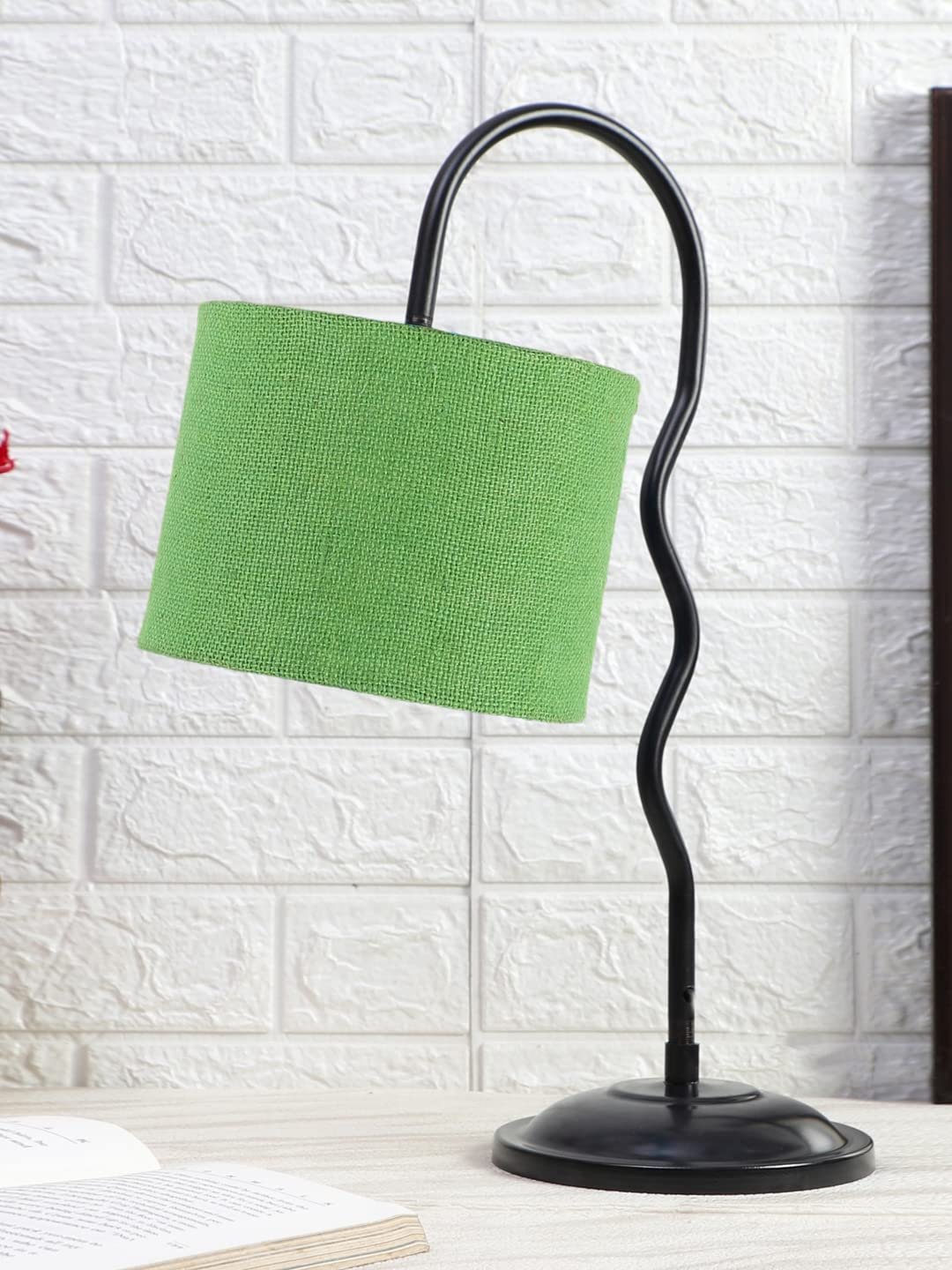 Jute Zig Zag Curvy Table Lamp with Iron Base for Home/Office/Gifting - (Size : 13x7x18.9Inches, Colour : Green) (SP38)