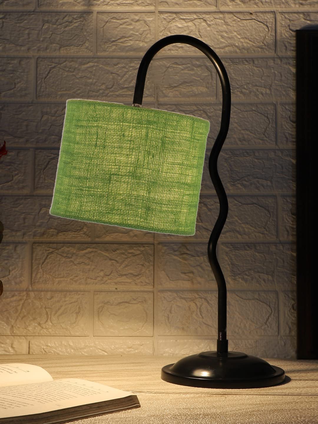 Jute Zig Zag Curvy Table Lamp with Iron Base for Home/Office/Gifting - (Size : 13x7x18.9Inches, Colour : Green) (SP38)