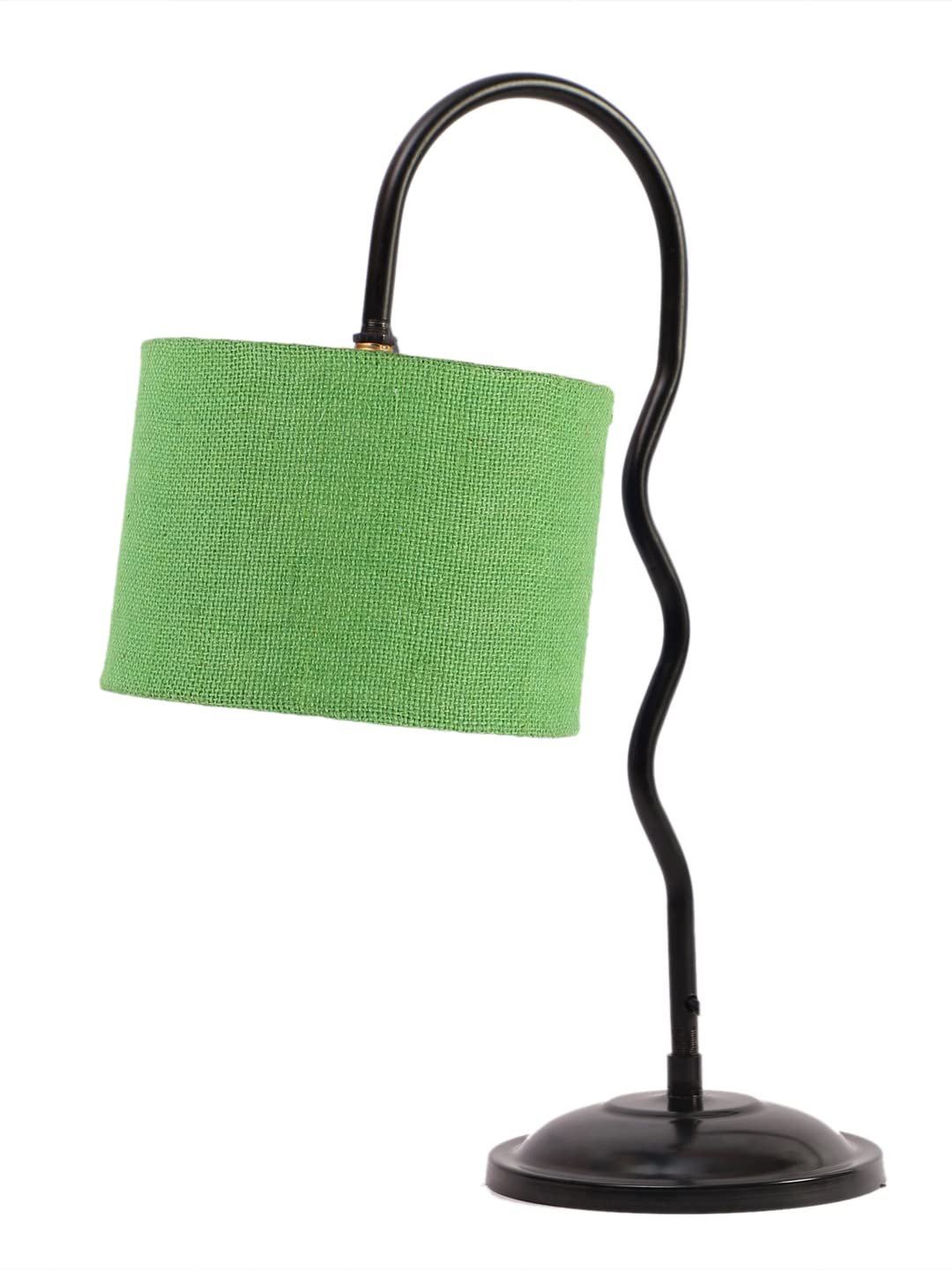 Jute Zig Zag Curvy Table Lamp with Iron Base for Home/Office/Gifting - (Size : 13x7x18.9Inches, Colour : Green) (SP38)