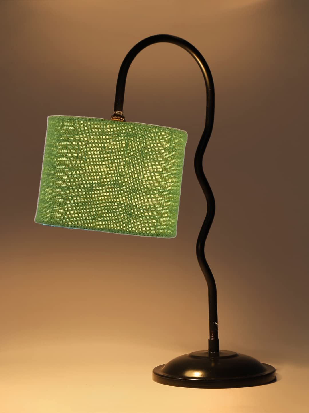 Jute Zig Zag Curvy Table Lamp with Iron Base for Home/Office/Gifting - (Size : 13x7x18.9Inches, Colour : Green) (SP38)