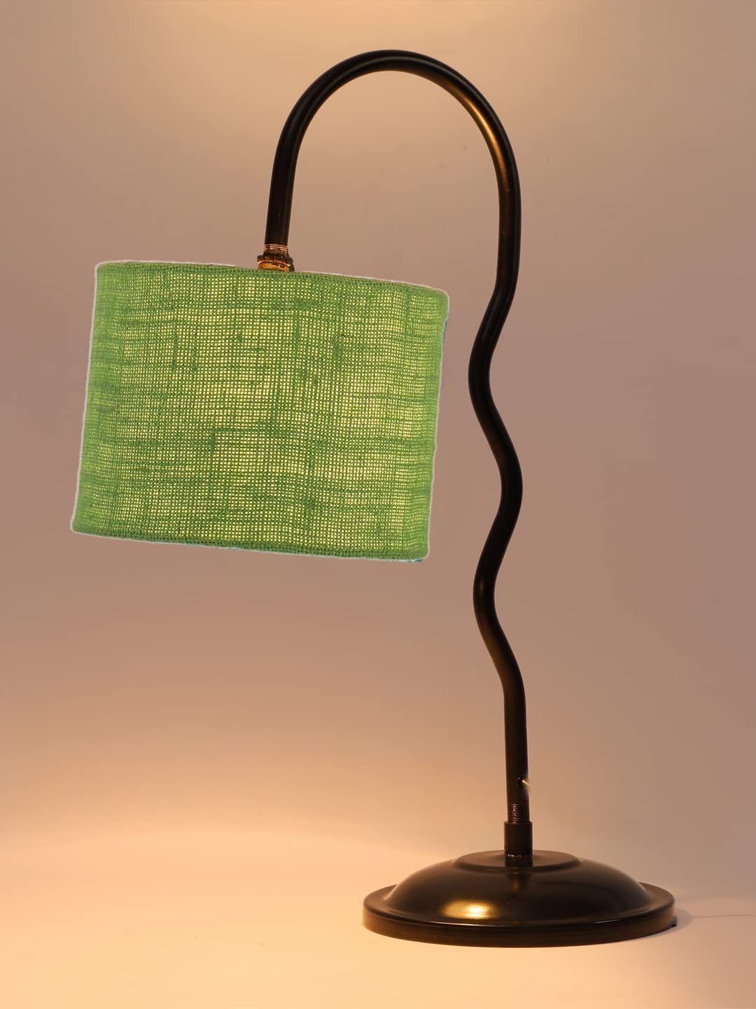 Jute Zig Zag Curvy Table Lamp with Iron Base for Home/Office/Gifting - (Size : 13x7x18.9Inches, Colour : Green) (SP38)