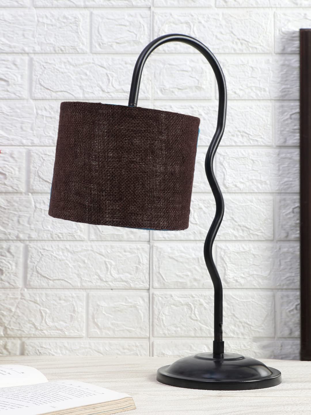 Jute Zig Zag Curvy Table Lamp with Iron Base for Home/Office/Gifting - (Size : 13x7x18.9, Colour : Brown) (SP39)