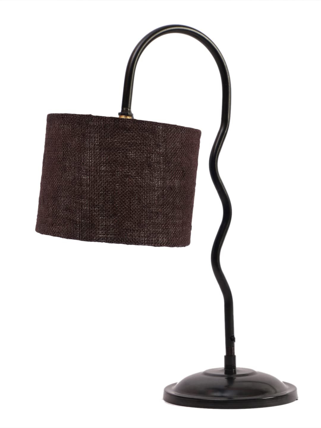 Jute Zig Zag Curvy Table Lamp with Iron Base for Home/Office/Gifting - (Size : 13x7x18.9, Colour : Brown) (SP39)
